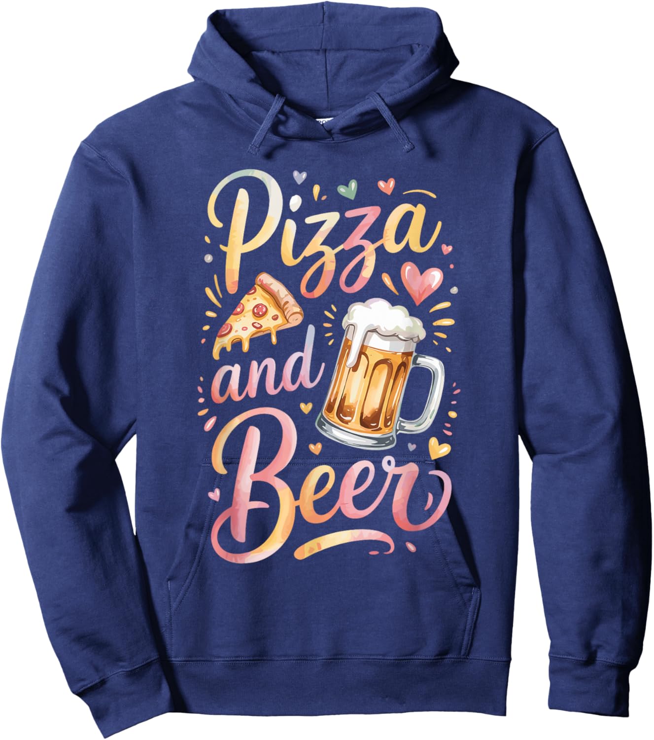 Watercolor Beer and Pizza Hoodie - Hoodie | Navy