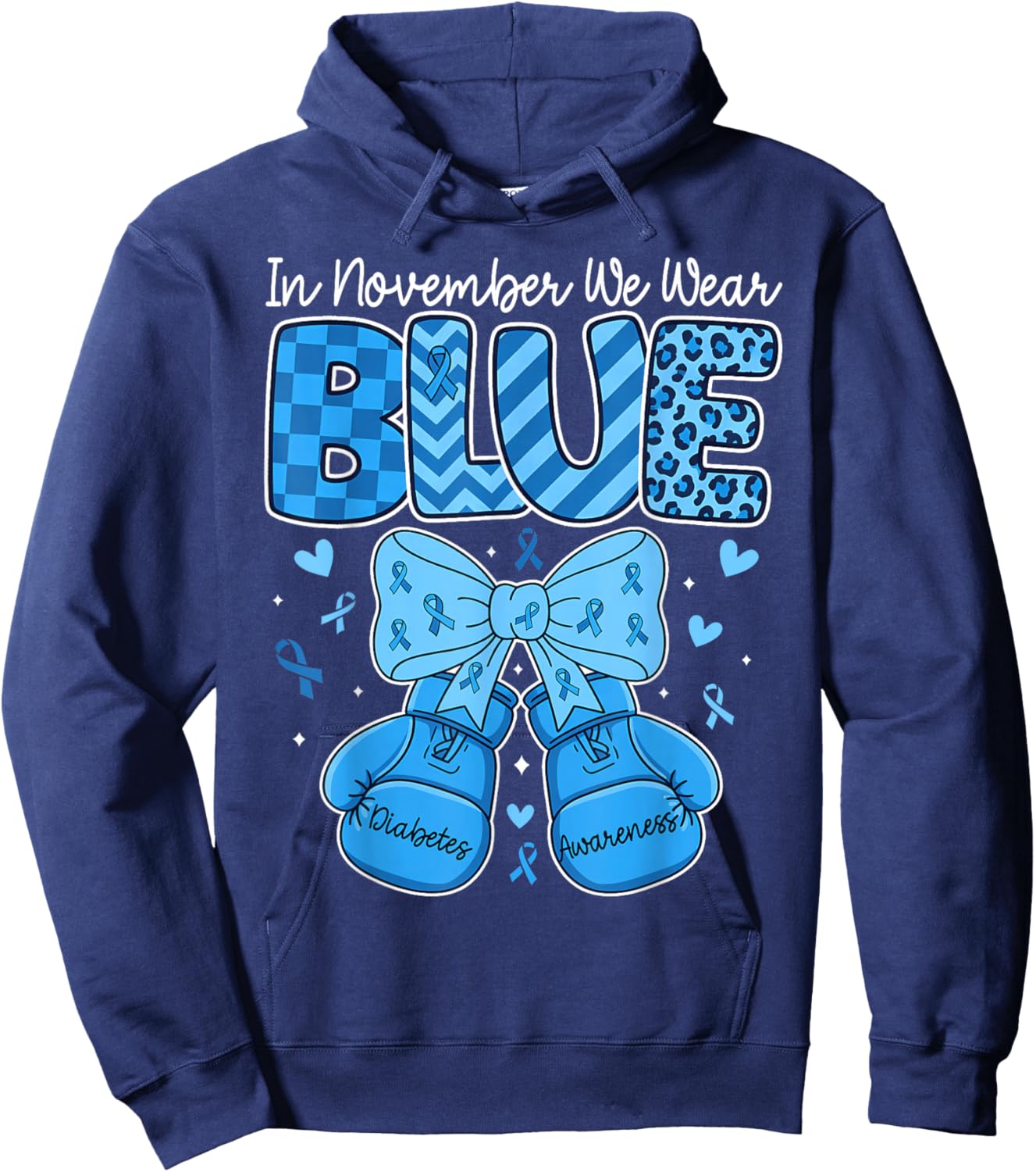 We Wear Ribbon Blue Boxing Gloves Diabetes Awareness Girls Hoodie - Hoodie | Navy