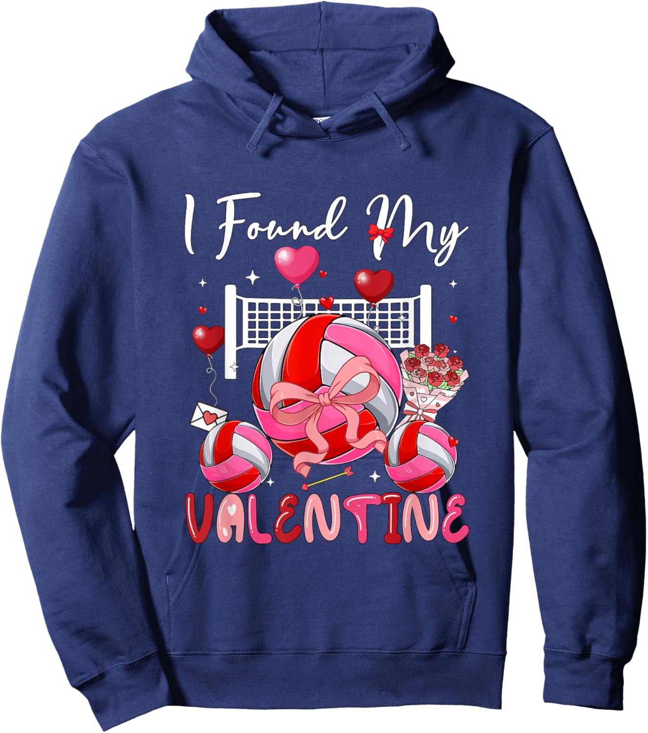 I Found My Valentine Volleyball Equipment Bow Tie Player Hoodie - Hoodie | Navy