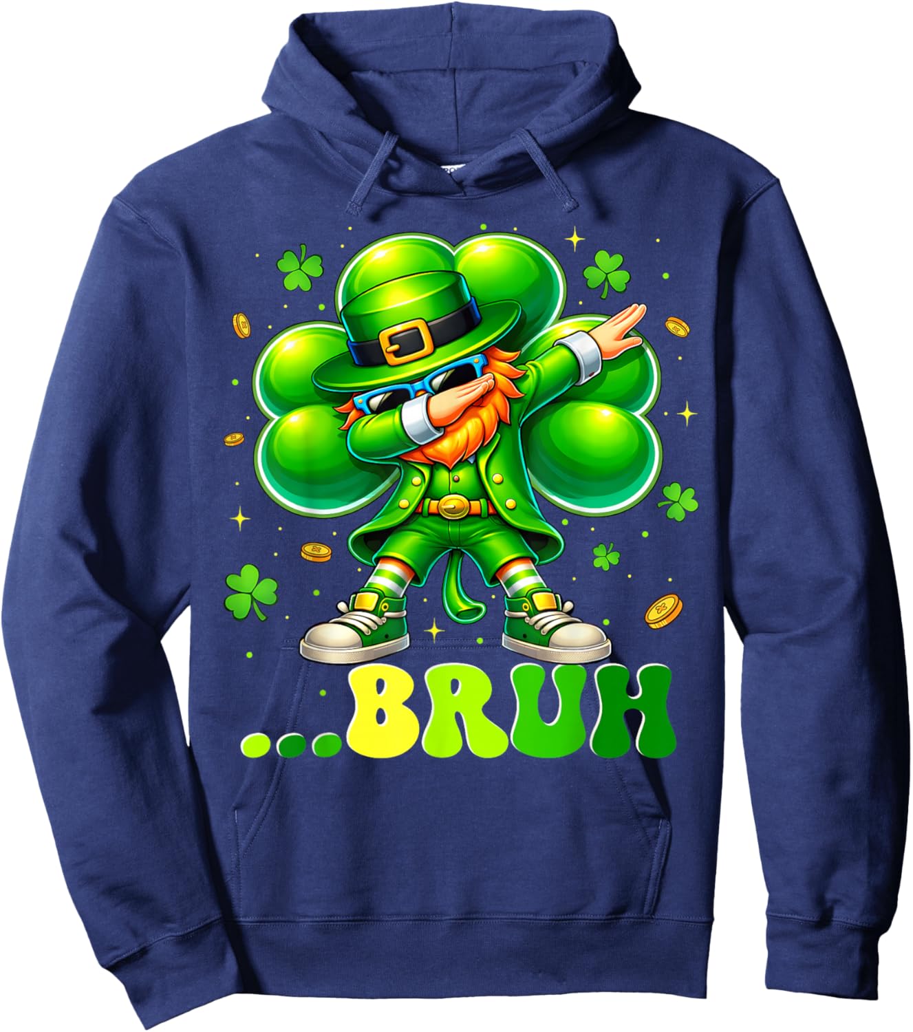 Bruh Dabbing Leprechaun Funny St Patricks Day Boys Kids Hoodie - Hoodie | Navy