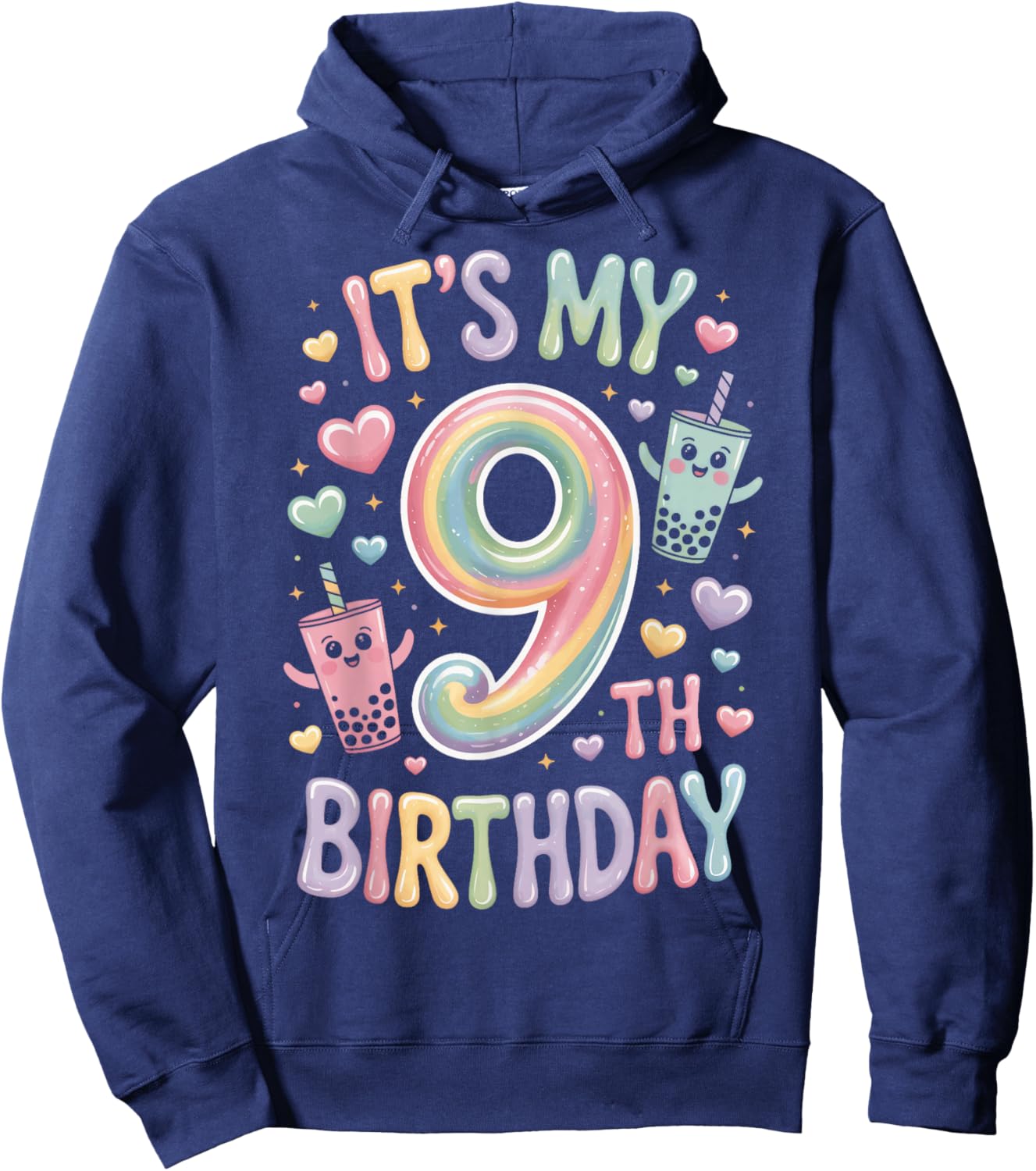 Its My 9th Birthday Boba Tea Lovers 9 Year Old Party Hoodie - Hoodie | Navy
