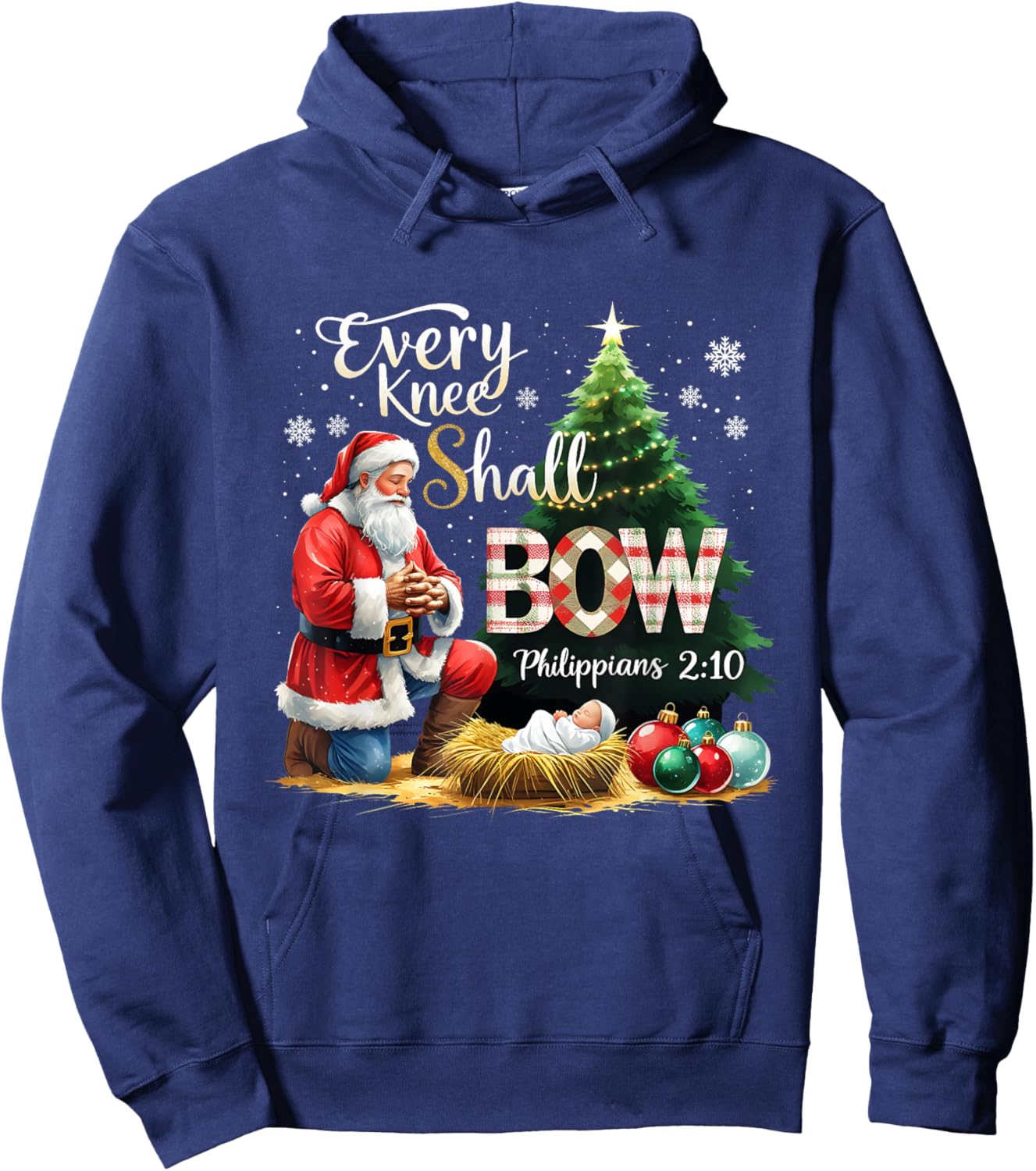 Every Knee Shall Bow Philippians 2:10 Christmas Design Hoodie - Hoodie | Navy