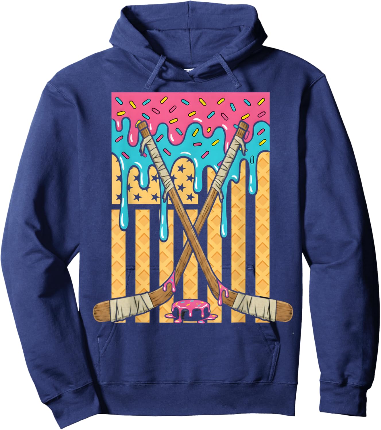 Ice Hockey Ice Cream Drip Boys American Flag Youth Players Hoodie - Hoodie | Navy
