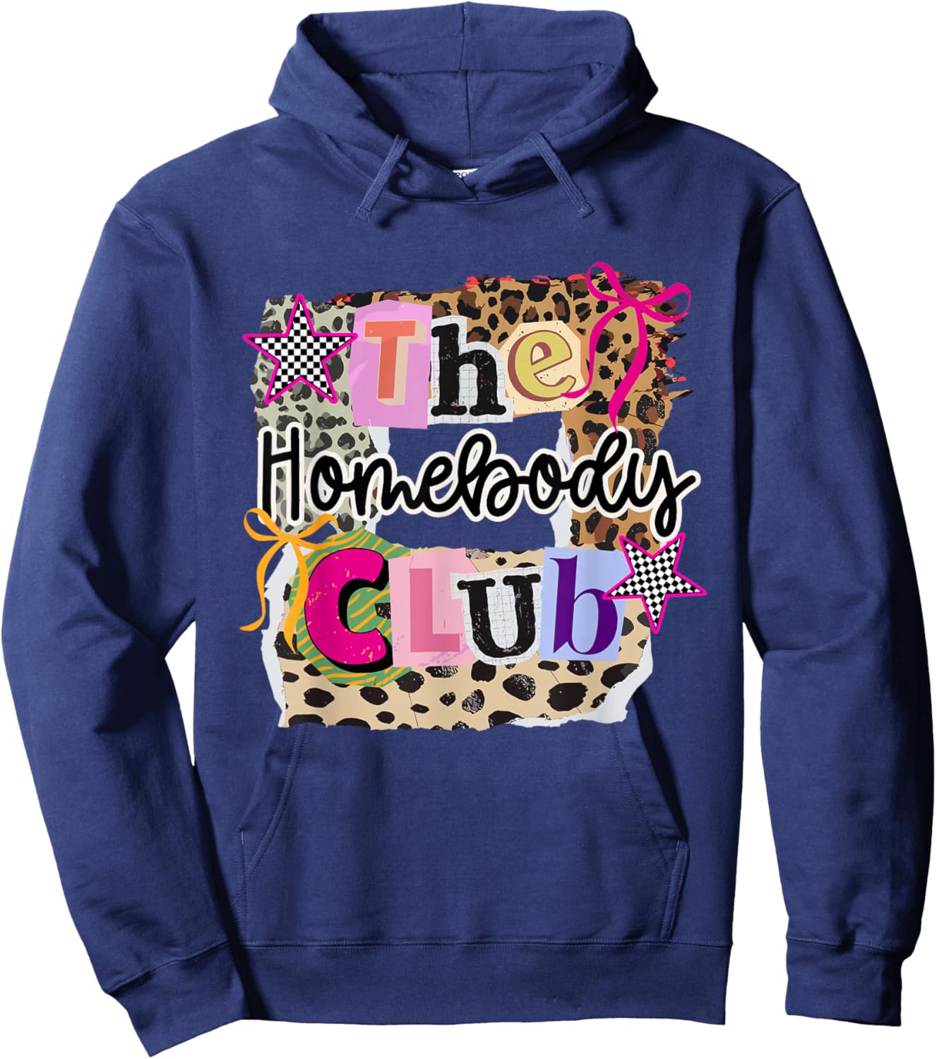 The Homebody Club Collage Leopard Home Lover Girly Hoodie - Hoodie | Navy