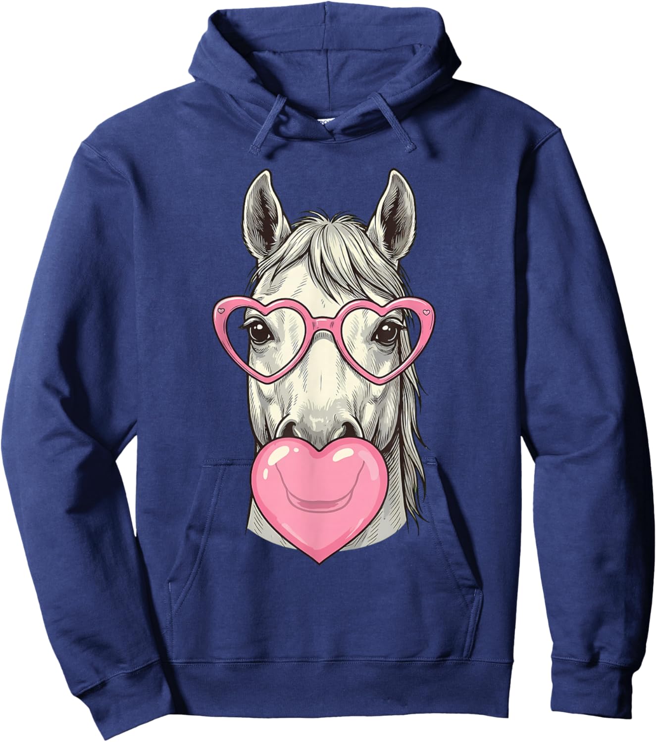 Cute Horse Blowing Pink Valentine Heart Bubble Gum Hoodie - Hoodie | Navy