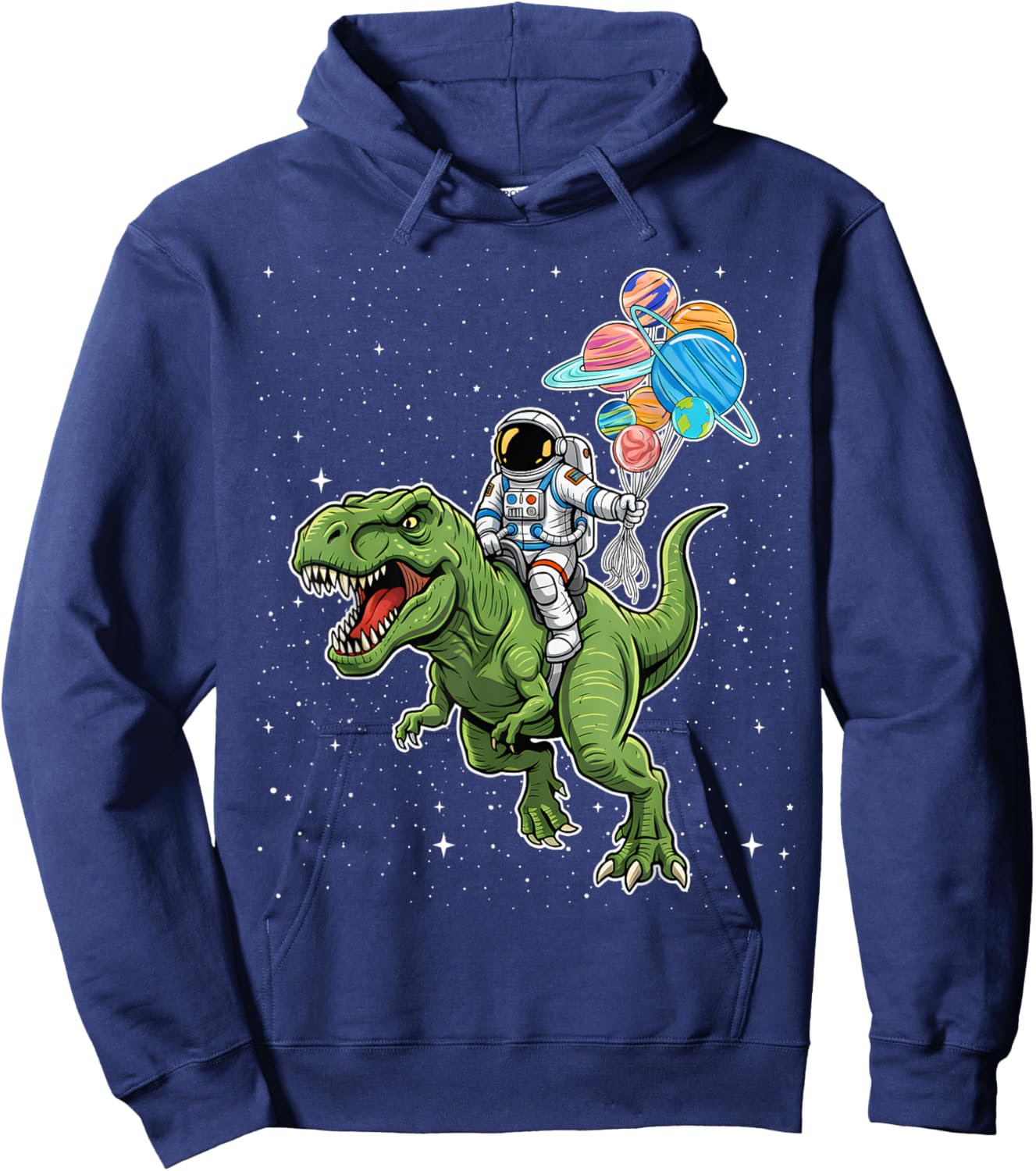 Astronaut Riding T-Rex Dinosaur in Space Funny Boys Kids Men Hoodie - Hoodie | Navy