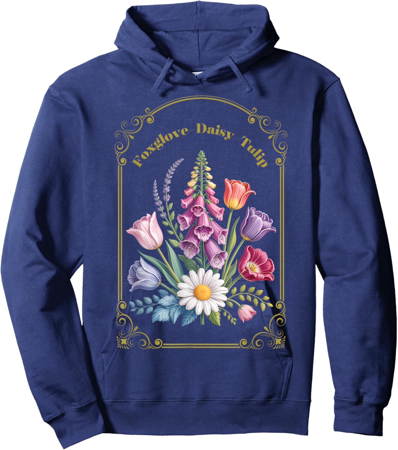 Foxglove Daisy Tulip Vintage Flower Arrangement Hoodie - Hoodie | Navy