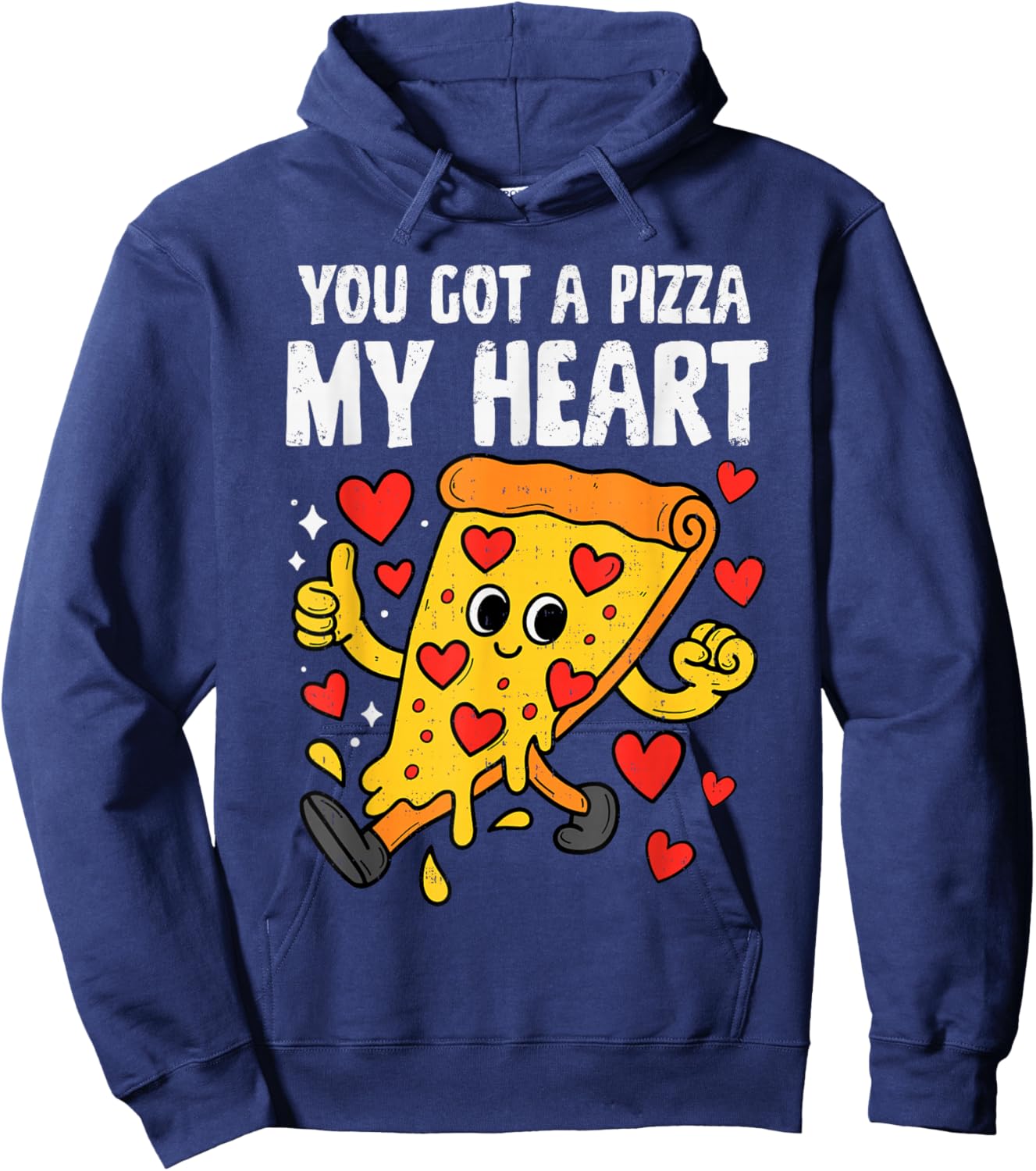Pizza Heart Funny Valentines Day Men Women Girls Boys Kids Hoodie - Hoodie | Navy