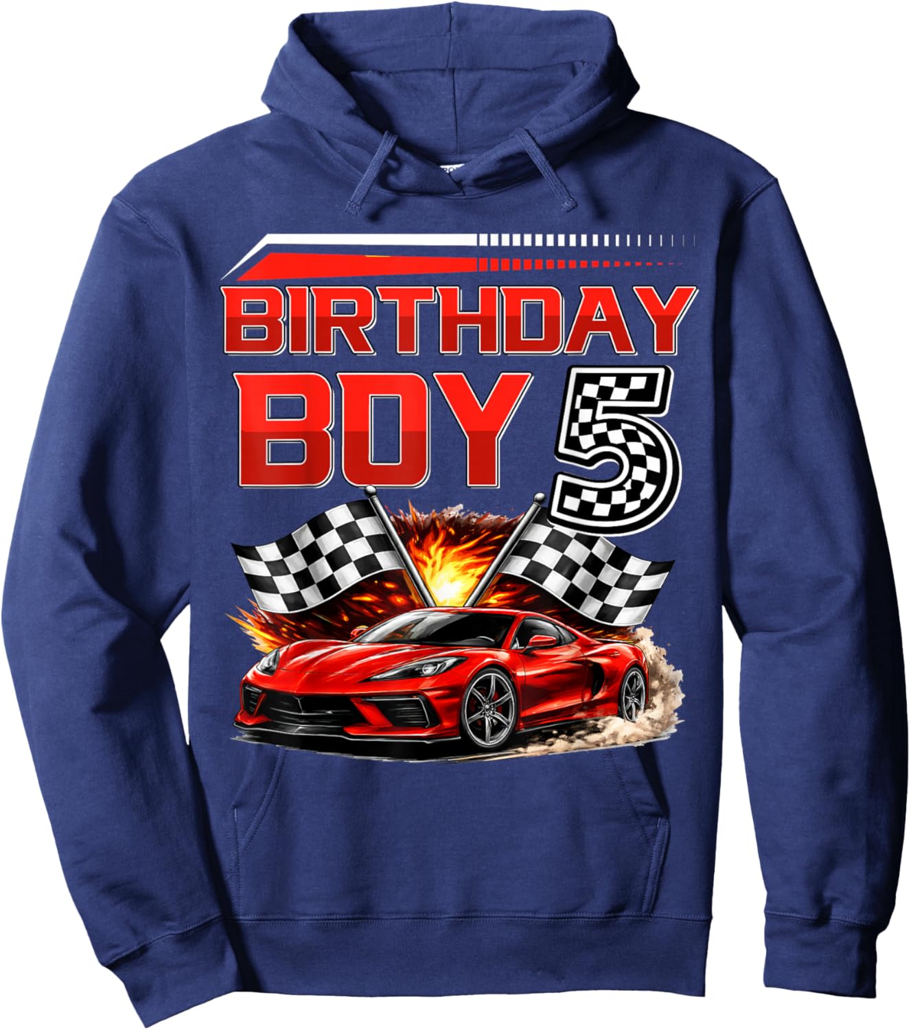 Birthday Boy 5 Years Race Car 5th Birthday Racing Car Kids Hoodie - Hoodie | Navy