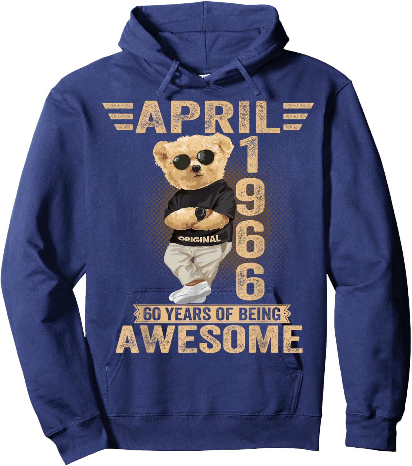 April 60th Birthday Men Women 1966 Awesome Teddy Bear Hoodie - Hoodie | Navy