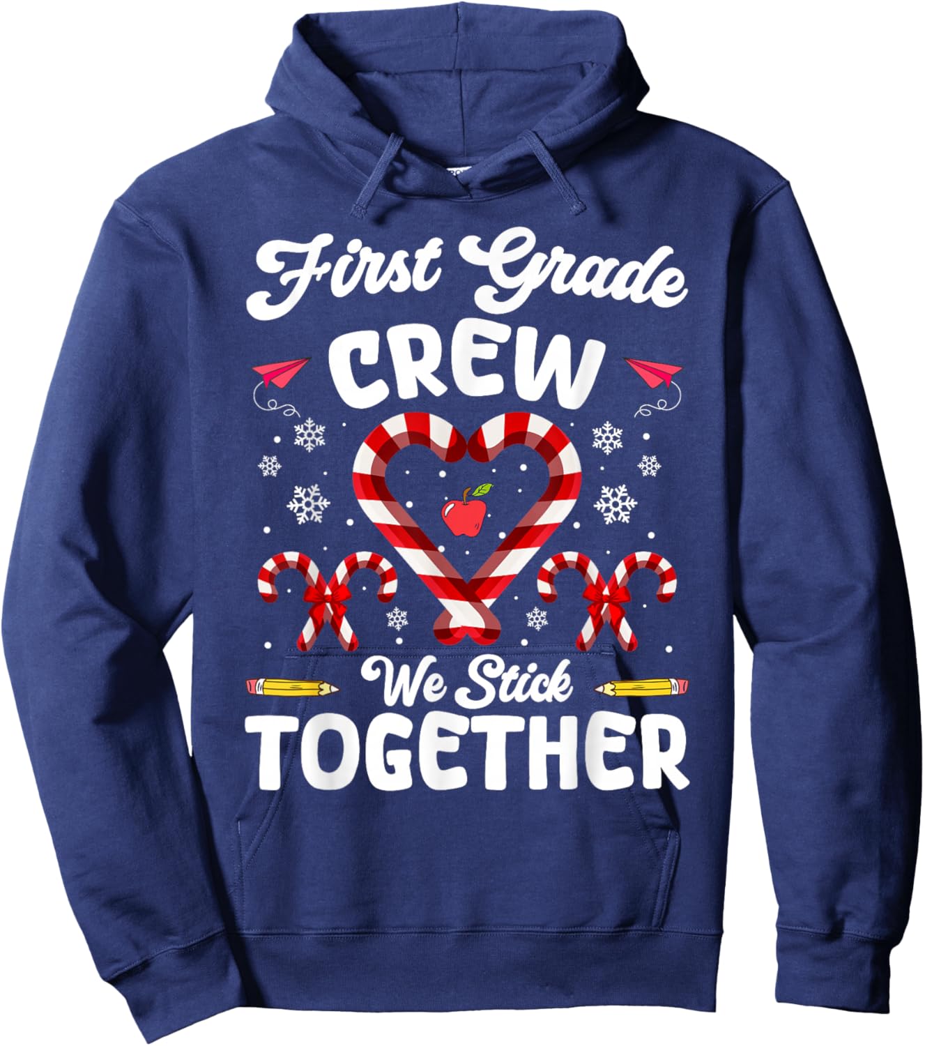 Christmas First Grade Teacher Holiday Family Matching Xmas Hoodie - Hoodie | Navy