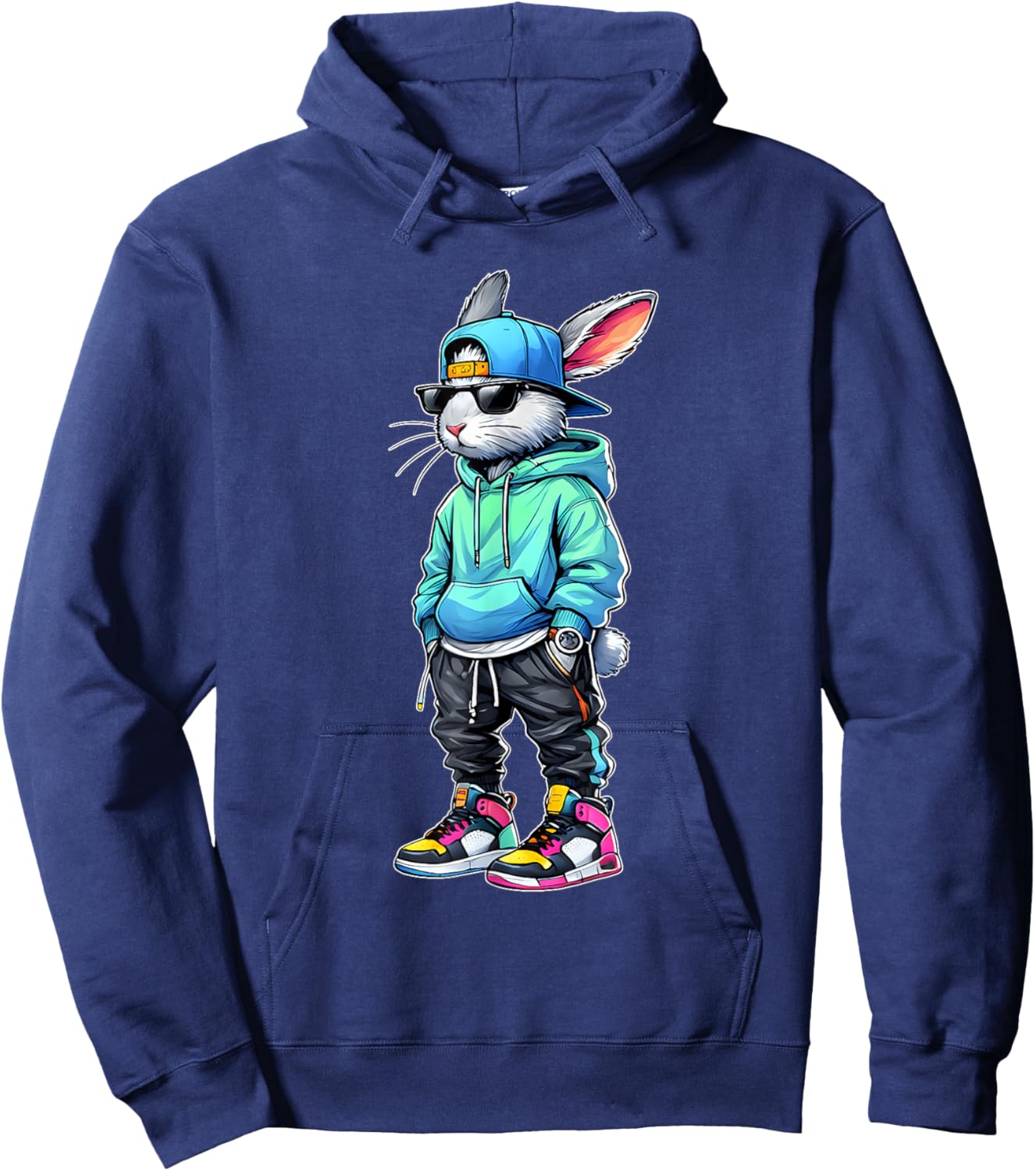 Bunny Face with Sunglasses Easter Day for Boys Men Kids Hoodie - Hoodie | Navy