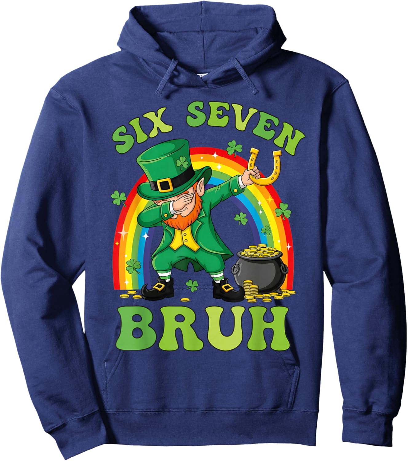 Funny Leprechaun Six Seven Bruh St Patricks Day Meme 67 Kids Hoodie - Hoodie | Navy