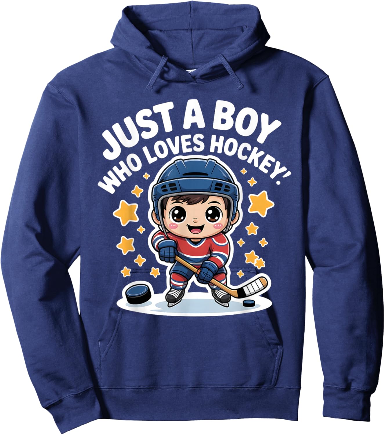 Just A Boy Who Loves Hockey Kids Cute Ice Hockey Hoodie - Hoodie | Navy