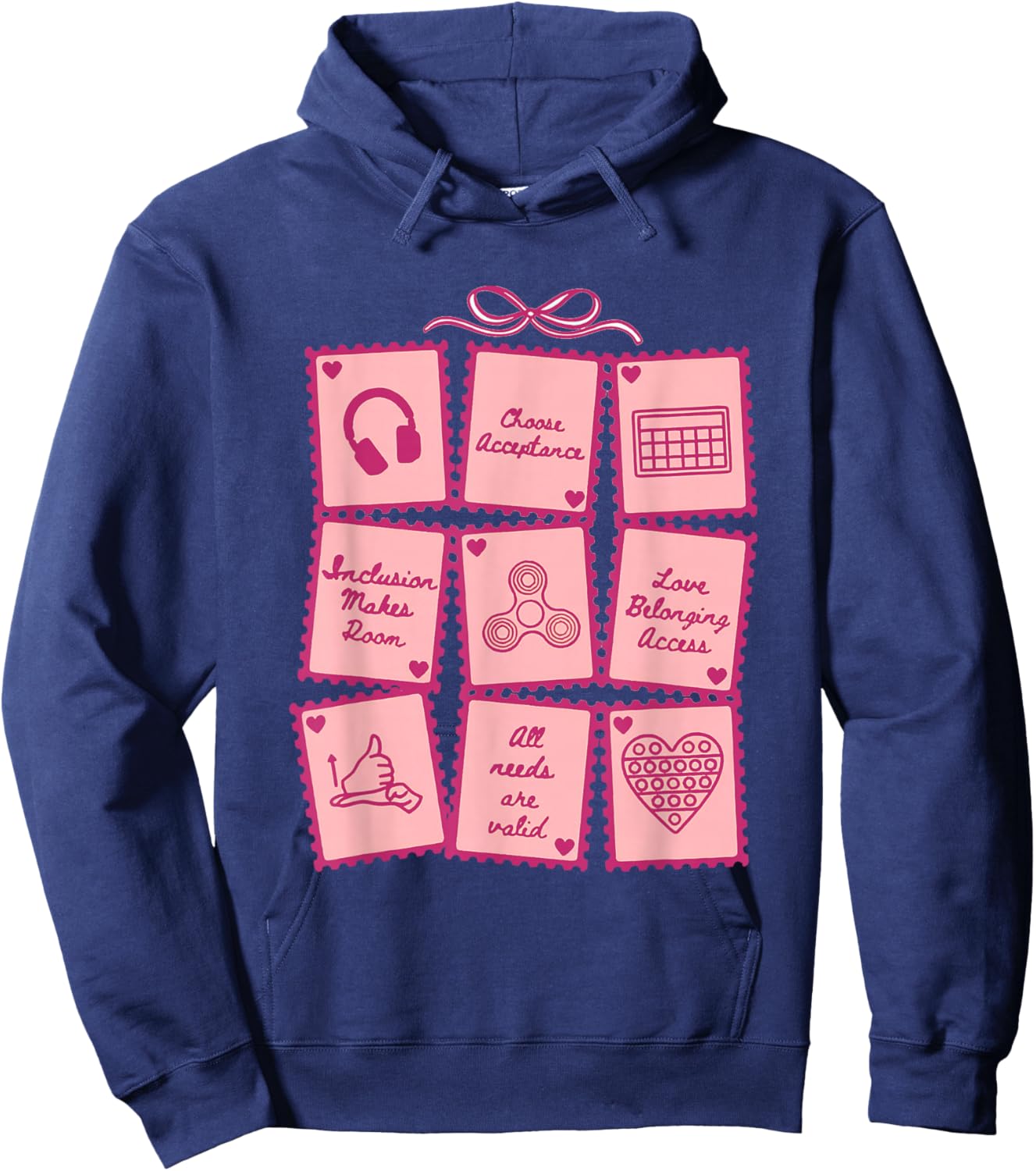 Advocacy Inclusion Valentine Stamp Special Education Teacher Hoodie - Hoodie | Navy