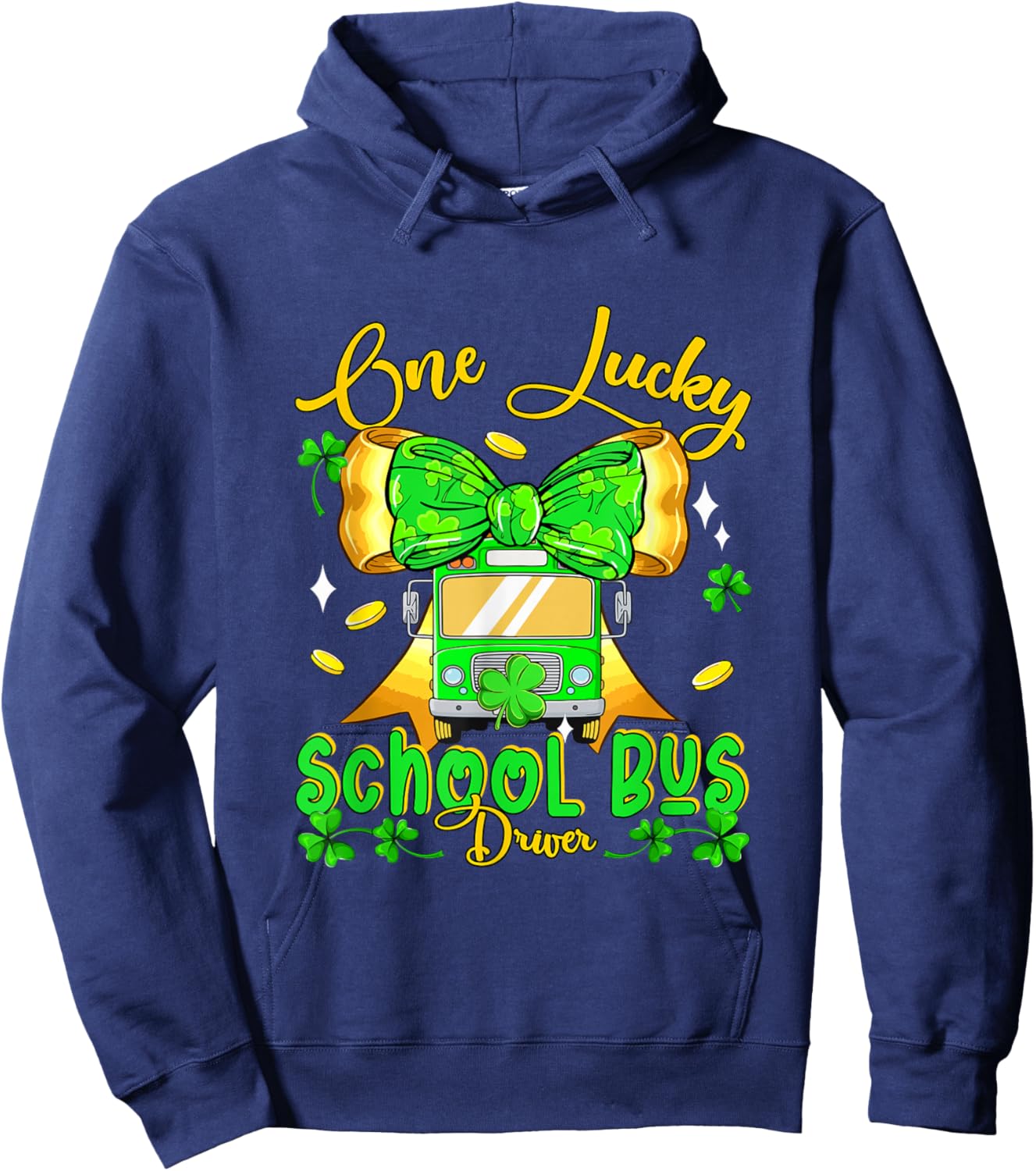 One Lucky Patrick's Day School Bus Driver Bow Tie Shamrocks Hoodie - Hoodie | Navy