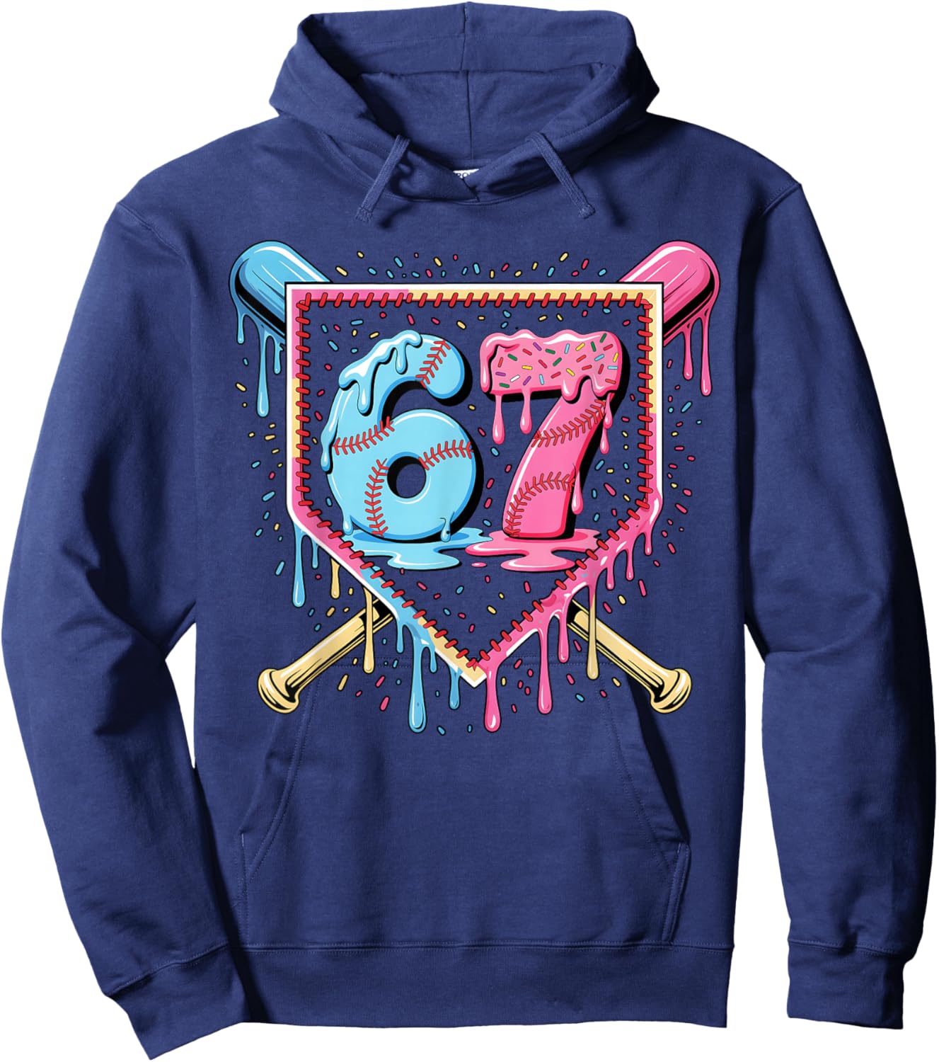 Baseball 67 Ice Cream Drip Funny Six Seven Meme Boy Girl Kid Hoodie - Hoodie | Navy