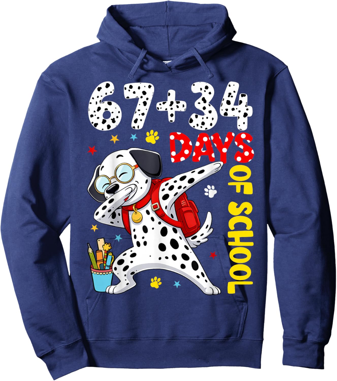67 34 Days of School Dog Kids Boy Dabbing 100 Days of School Hoodie - Hoodie | Navy
