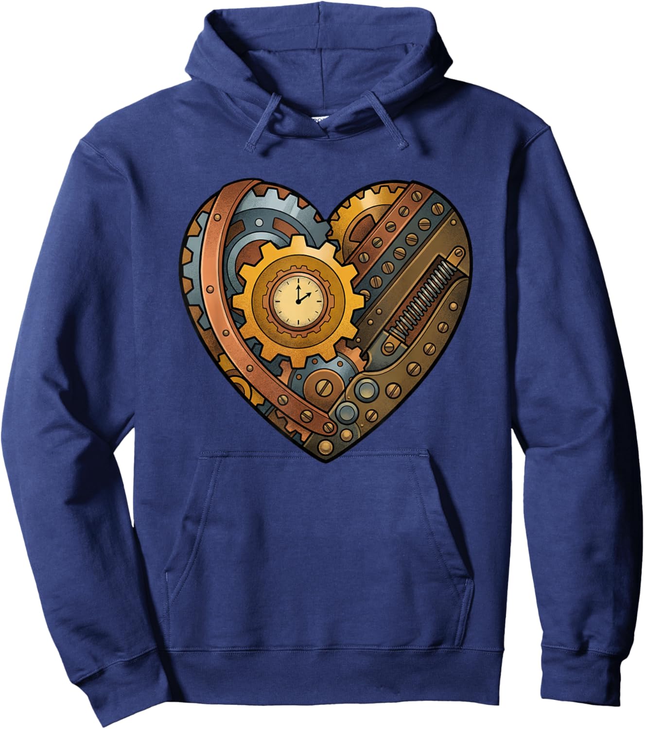 Steampunk Clockwork Heart with Cogs and Time Motif Hoodie - Hoodie | Navy