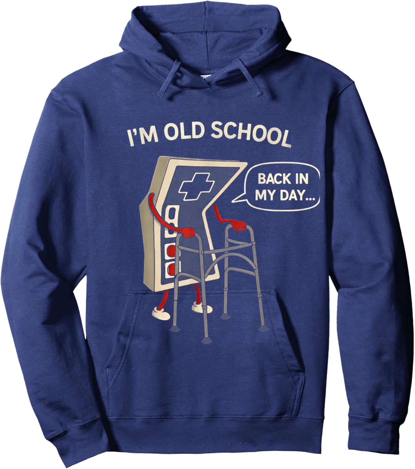 Vintage Controller Humor Aging Gamer Parody Character Game Hoodie - Hoodie | Navy