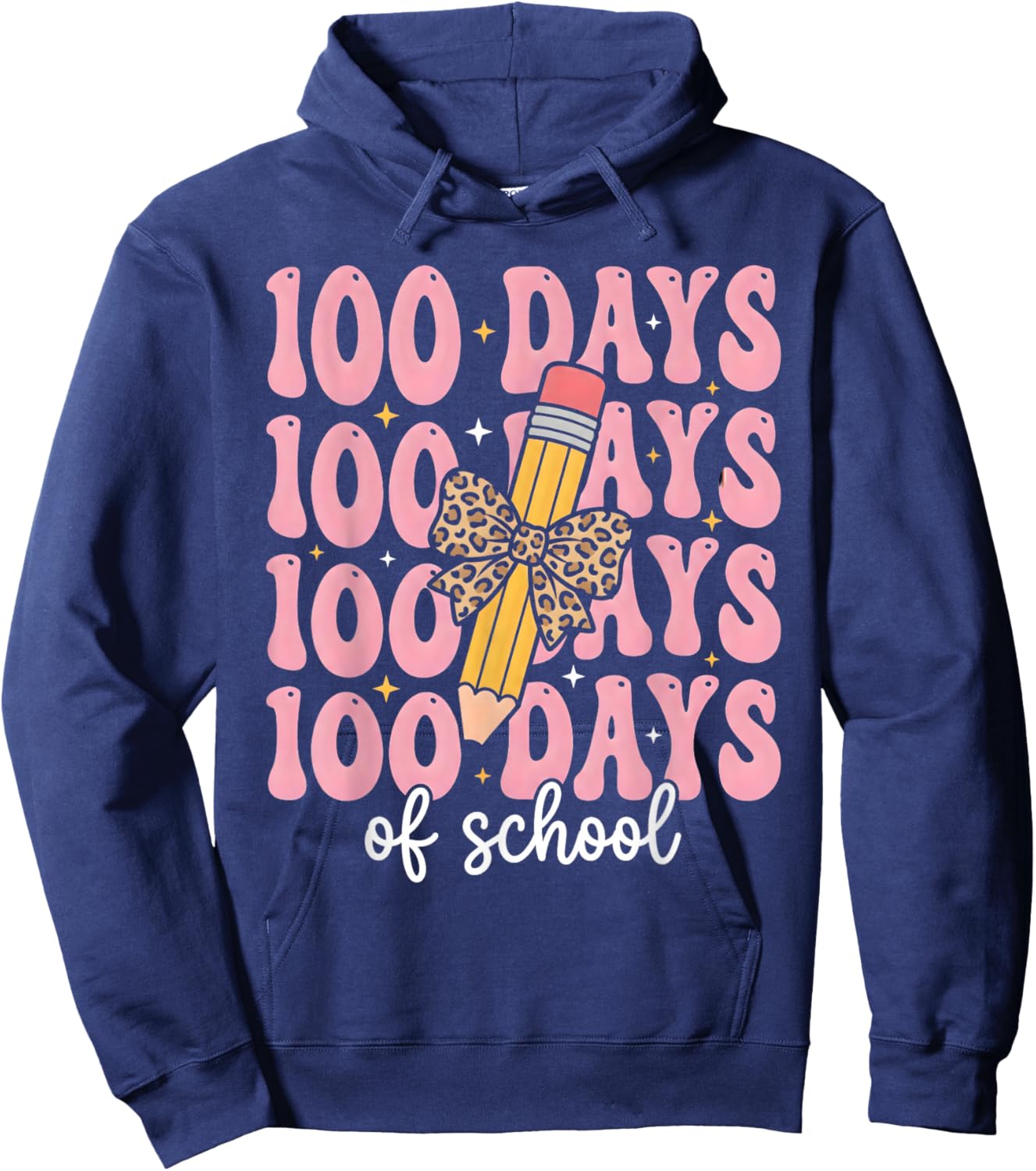 Funny 100 Days School Leopard Bow Pencil Teacher Life Girl Hoodie - Hoodie | Navy