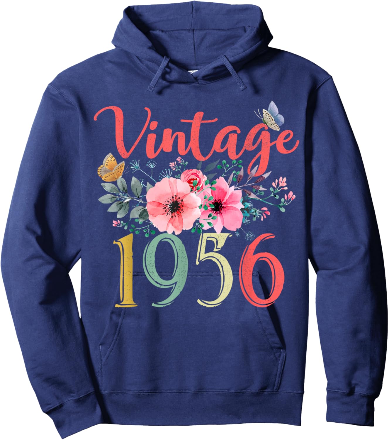Vintage 1956 Floral Hippie Groovy Wildflower 70th Birthday Hoodie - Hoodie | Navy
