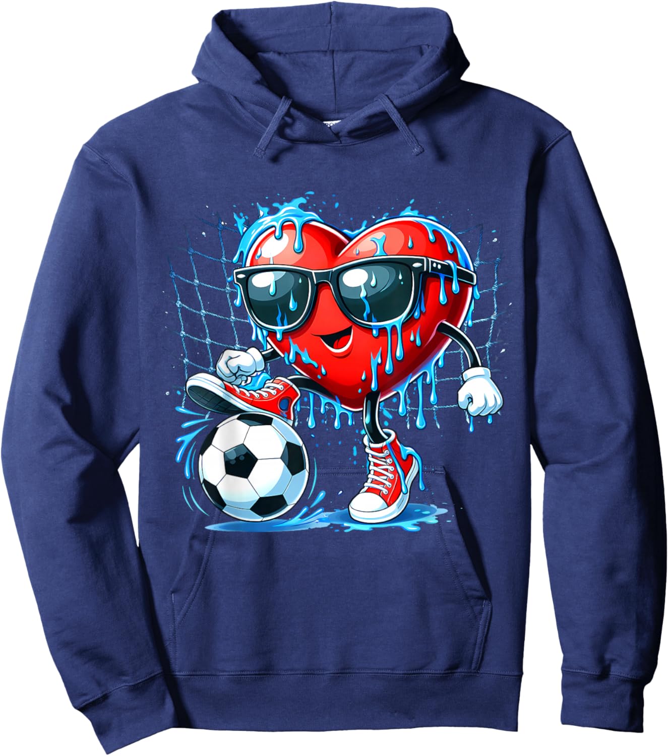 Valentines Day Heart Soccer Ice Cream Drip Men Boy Kids Teen Hoodie - Hoodie | Navy