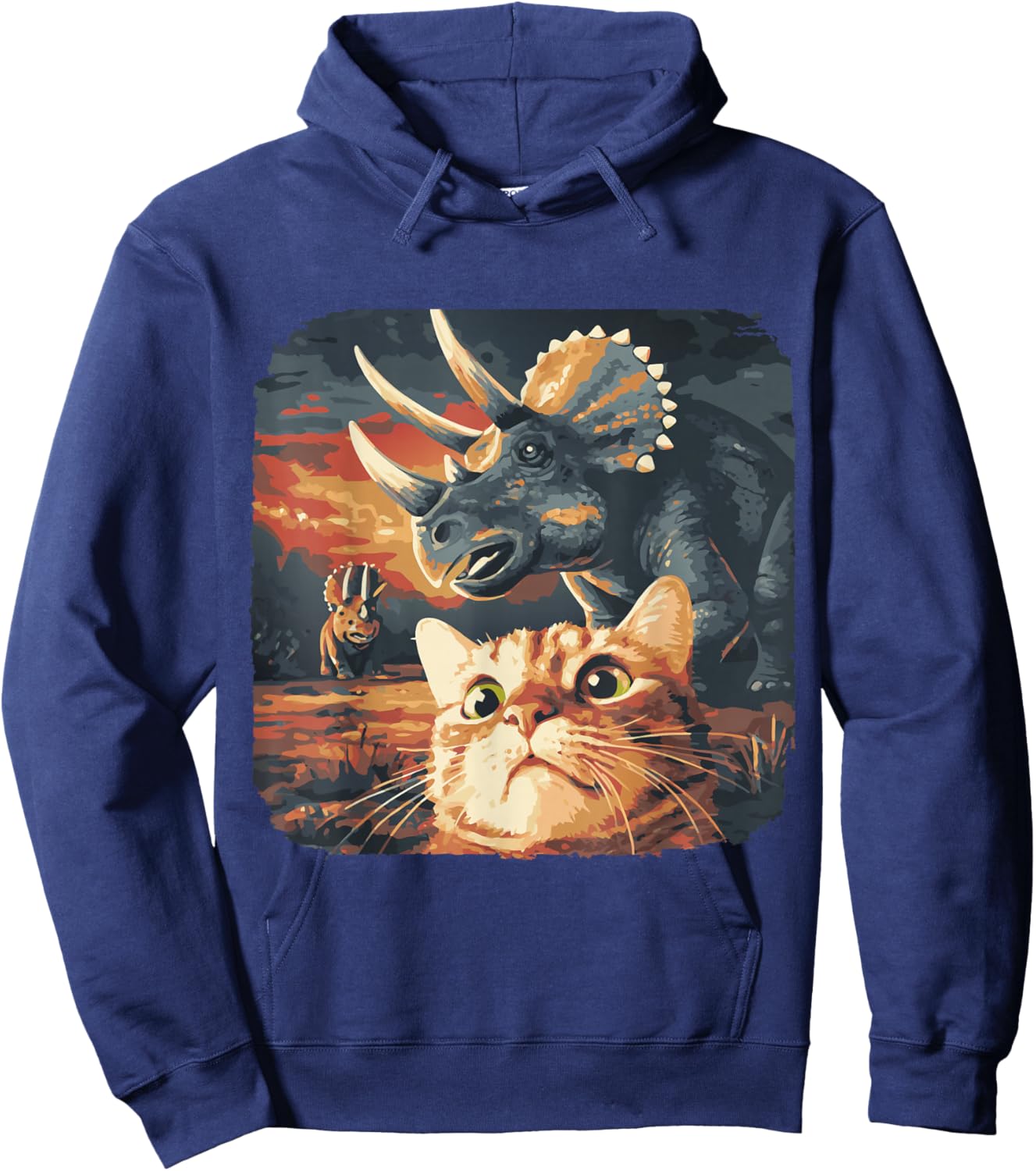 Funny Cat Selfie with Triceratops Dinosaur Jurassic Meme Hoodie - Hoodie | Navy
