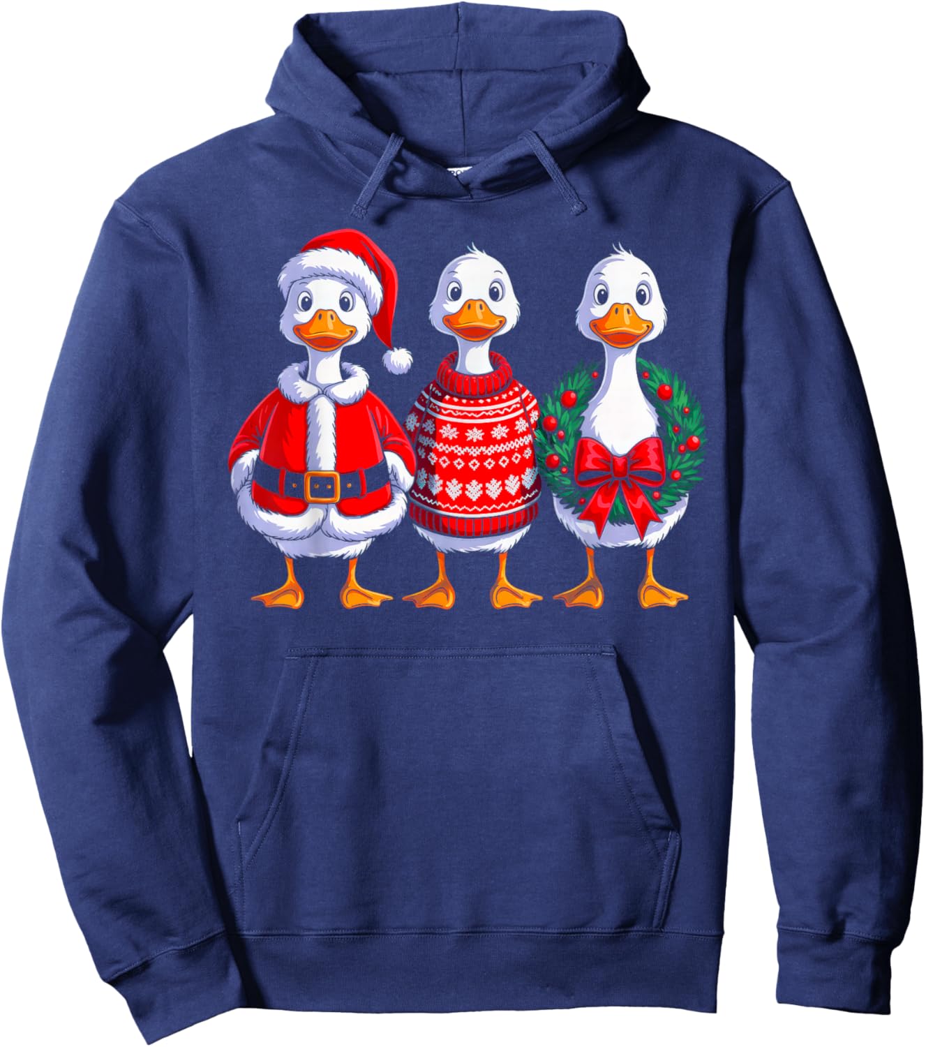 Duck Christmas Lights Santa Hat Xmas Pajamas Duck Lovers Hoodie - Hoodie | Navy