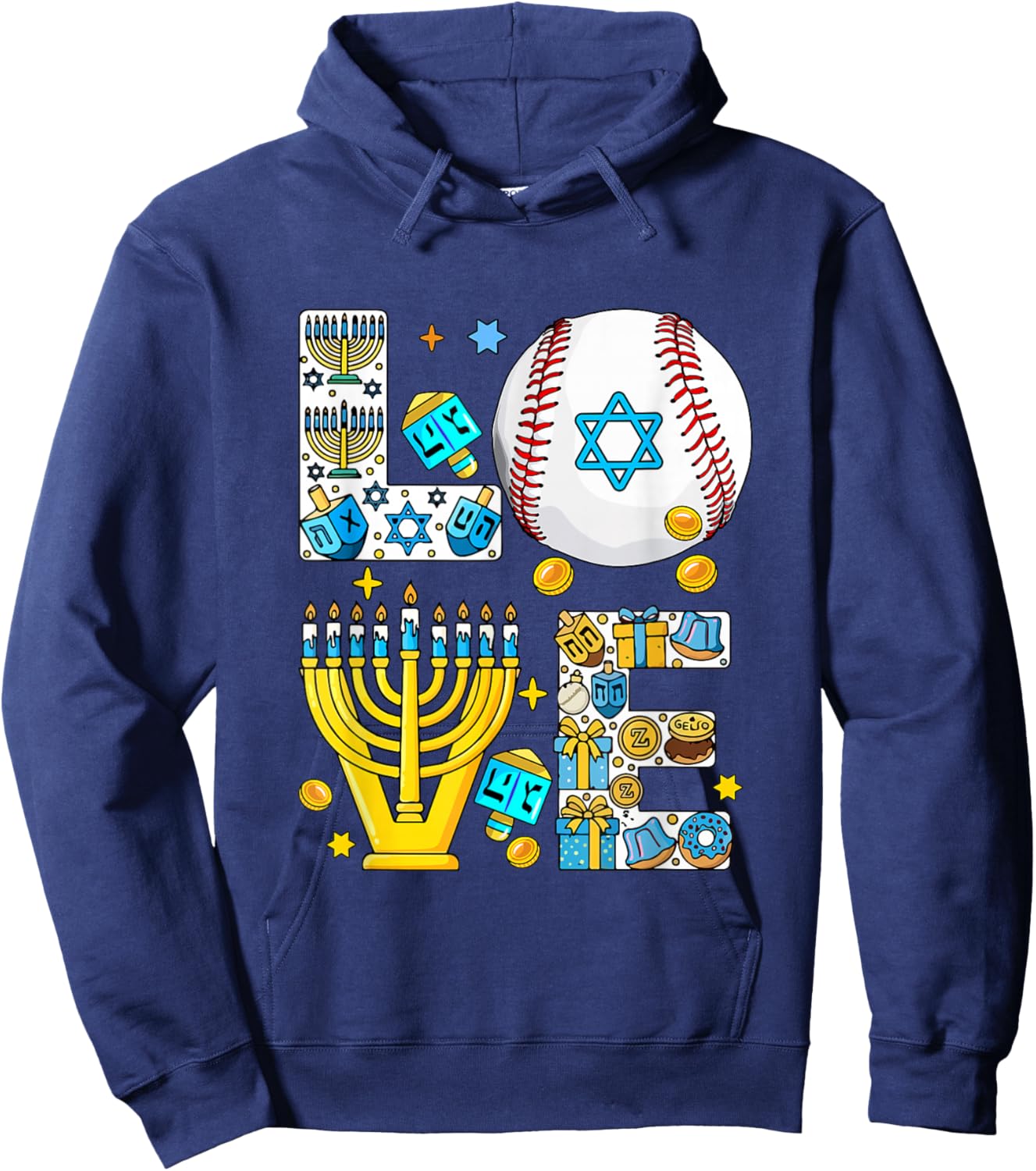 Love Hanukkah Menorah Costume Baseball Lover Player Team Hoodie - Hoodie | Navy