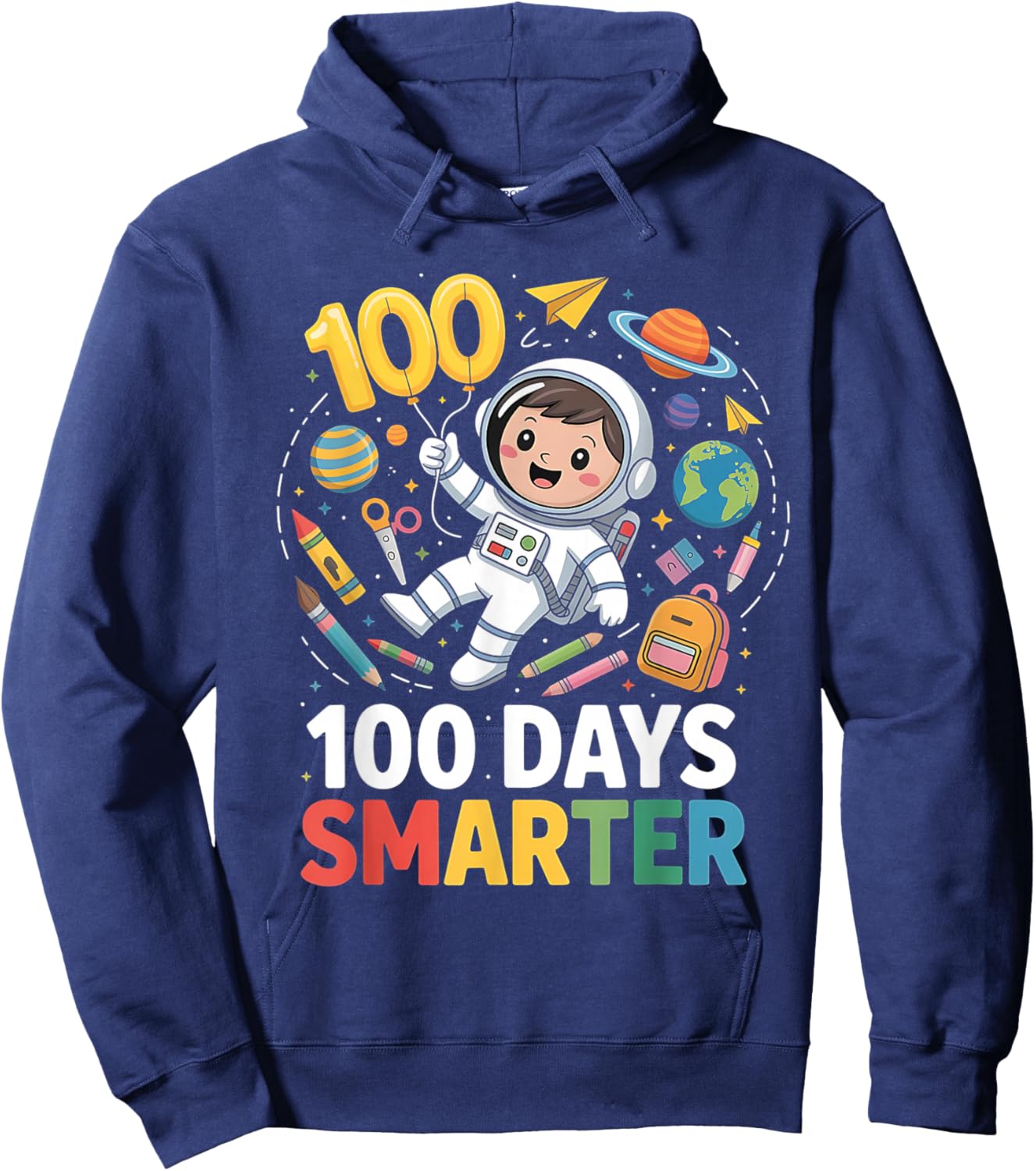 100 Days Smarter Space Astronaut 100 Day School Boys Kids Hoodie - Hoodie | Navy