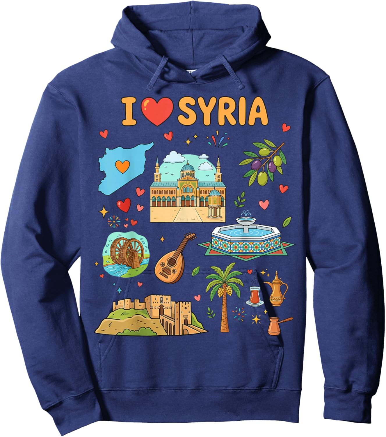I Love Syria, Cute Cultural Icons Design, Syrian Heritage Hoodie - Hoodie | Navy