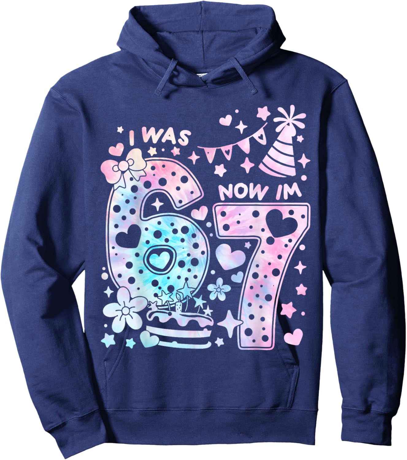 Happy 7th Birthday Girl I was 6 Now I'm 7 Kids 6 7 Birthday Hoodie - Hoodie | Navy