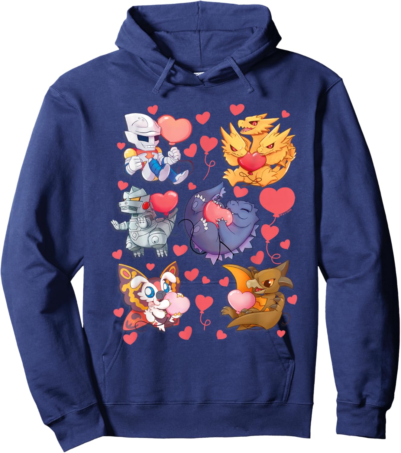 Godzilla Heart Character Collage Valentine's Day Love Kaiju Hoodie - Hoodie | Navy