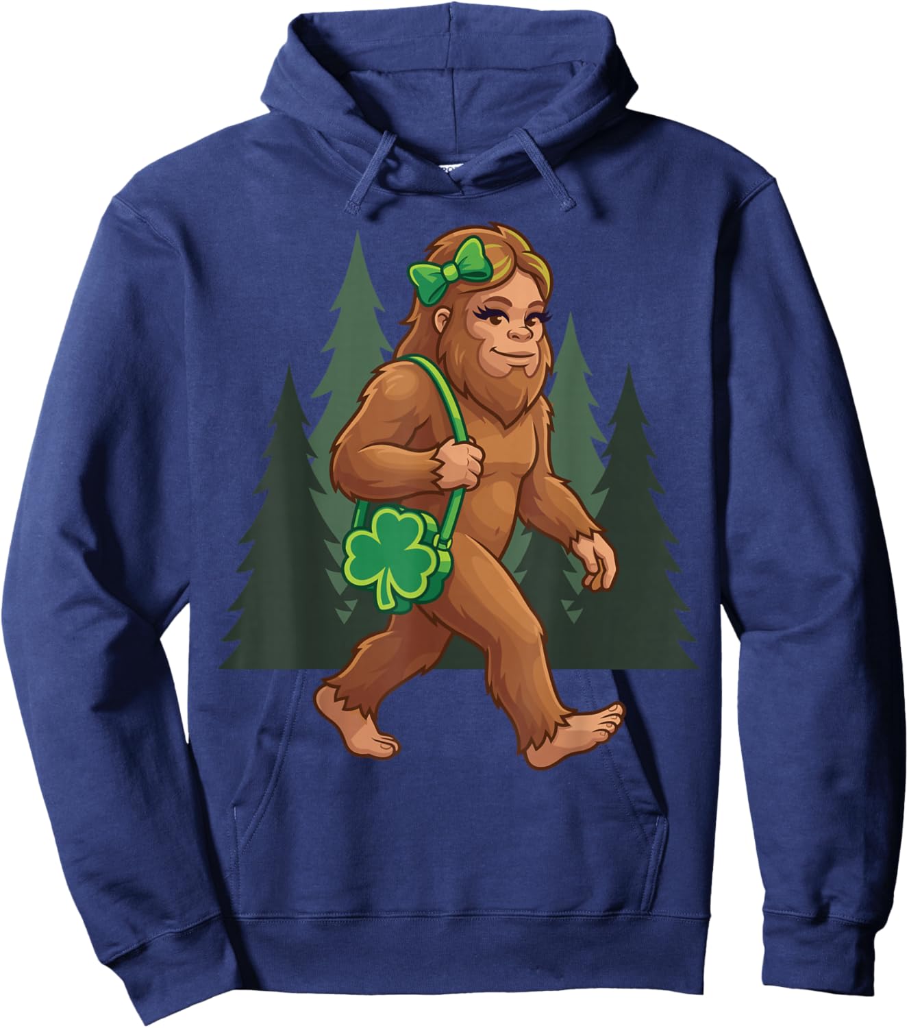 St Patricks Day Girl Bigfoot Sasquatch Shamrock Funny Hoodie - Hoodie | Navy