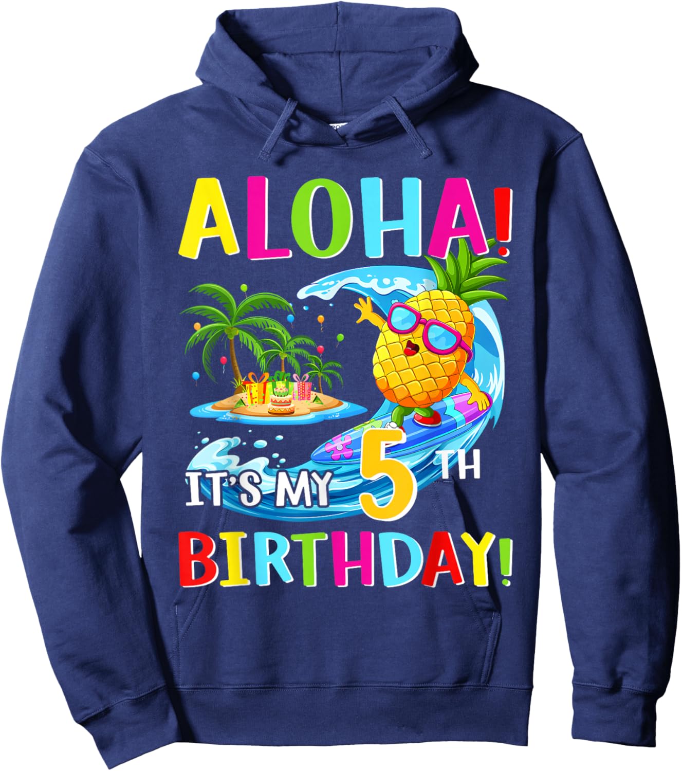 Hawaii Aloha It's My 5th Birthday Tropical Trip Kids Gift Hoodie - Hoodie | Navy