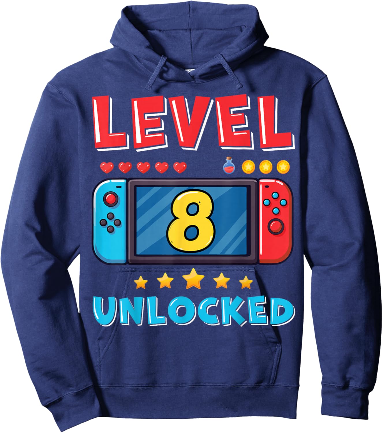 8 Year Old Bday Decorations Son Gamer Boy 8yr 8th Birthday Hoodie - Hoodie | Navy