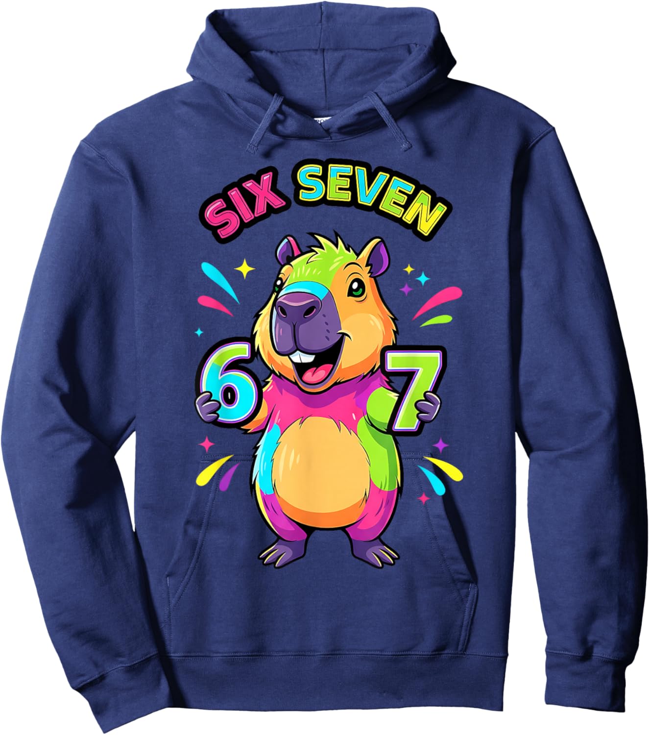 Funny Colorful Capybara Six Seven 67 Cartoon Kids Boys Hoodie - Hoodie | Navy