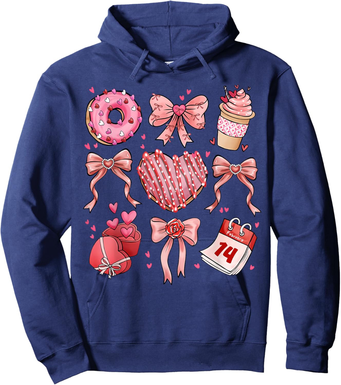 Coquette Bow Leopard Hearts Valentine Women Girl Girly Hoodie - Hoodie | Navy