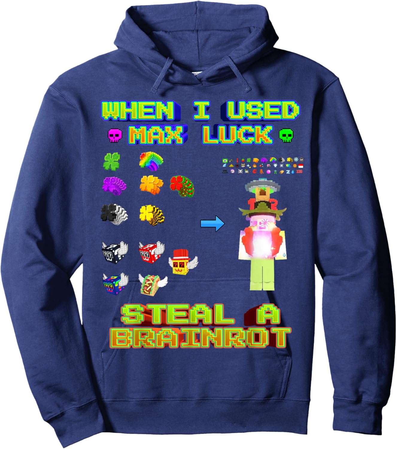 Funny Noobini When I Used Max Luck Brainrot Gamer Boys Kids Hoodie - Hoodie | Navy