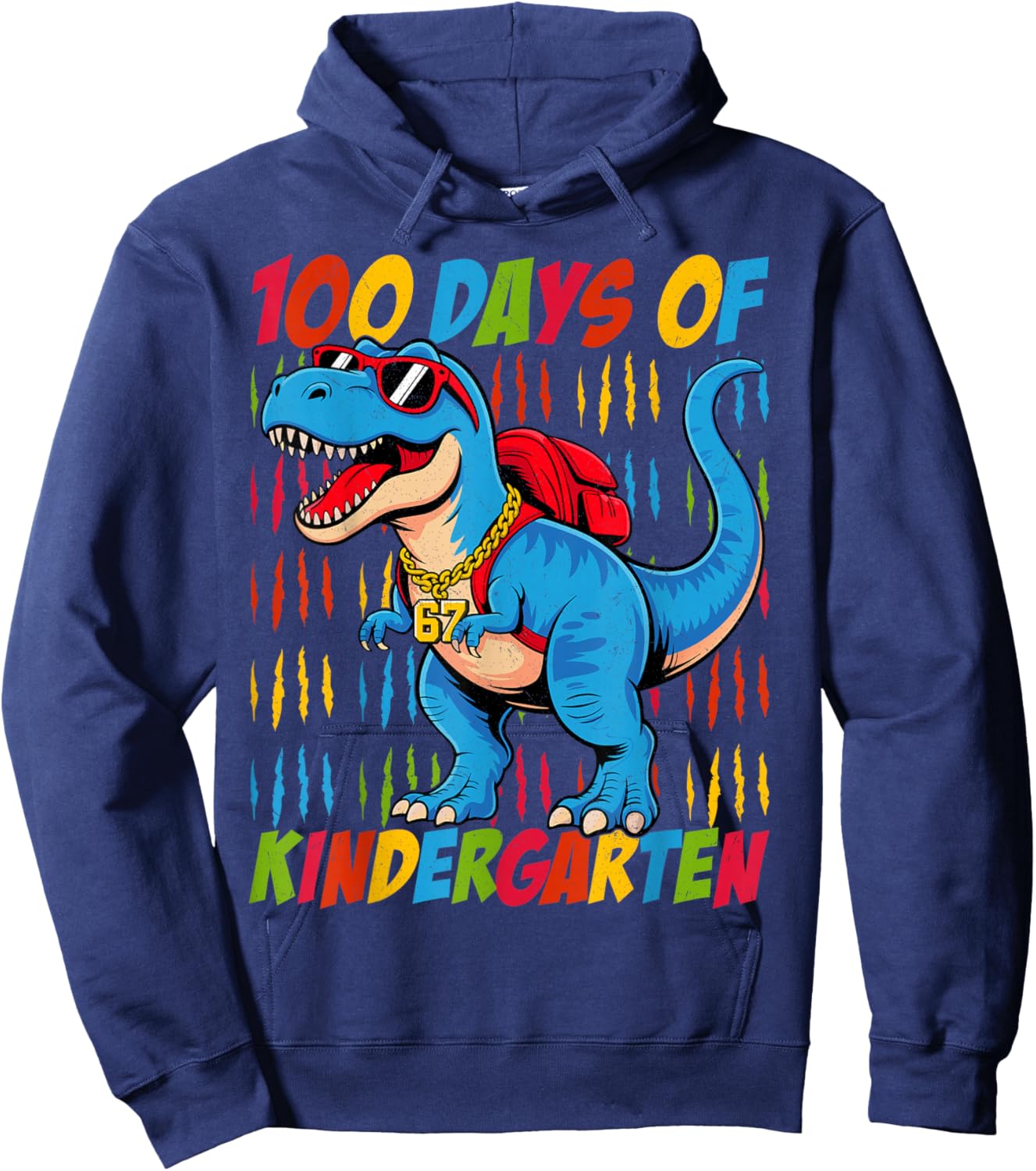 100 Days of Kindergarten Trex Dinosaur Kids Boys School Hoodie - Hoodie | Navy