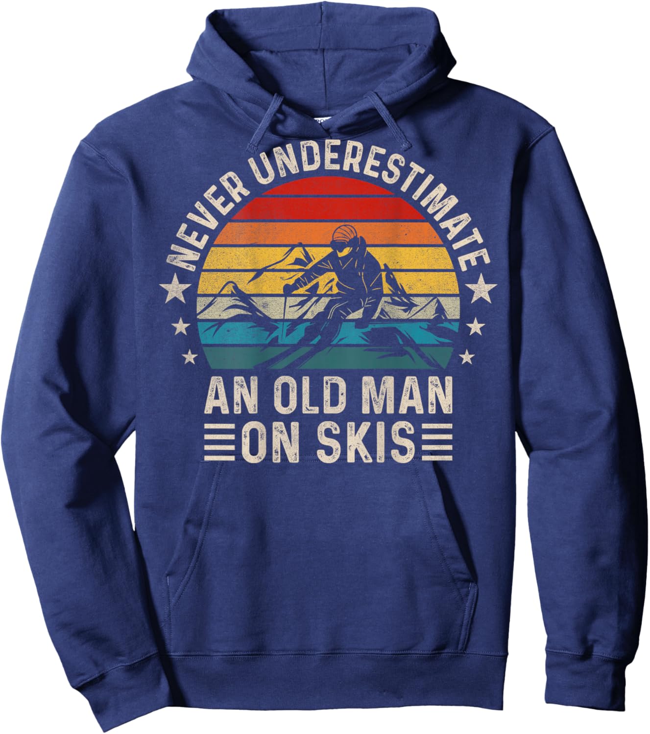 Never Underestimate an Old Man On Skis - Skiing (On Back) Hoodie - Hoodie | Navy