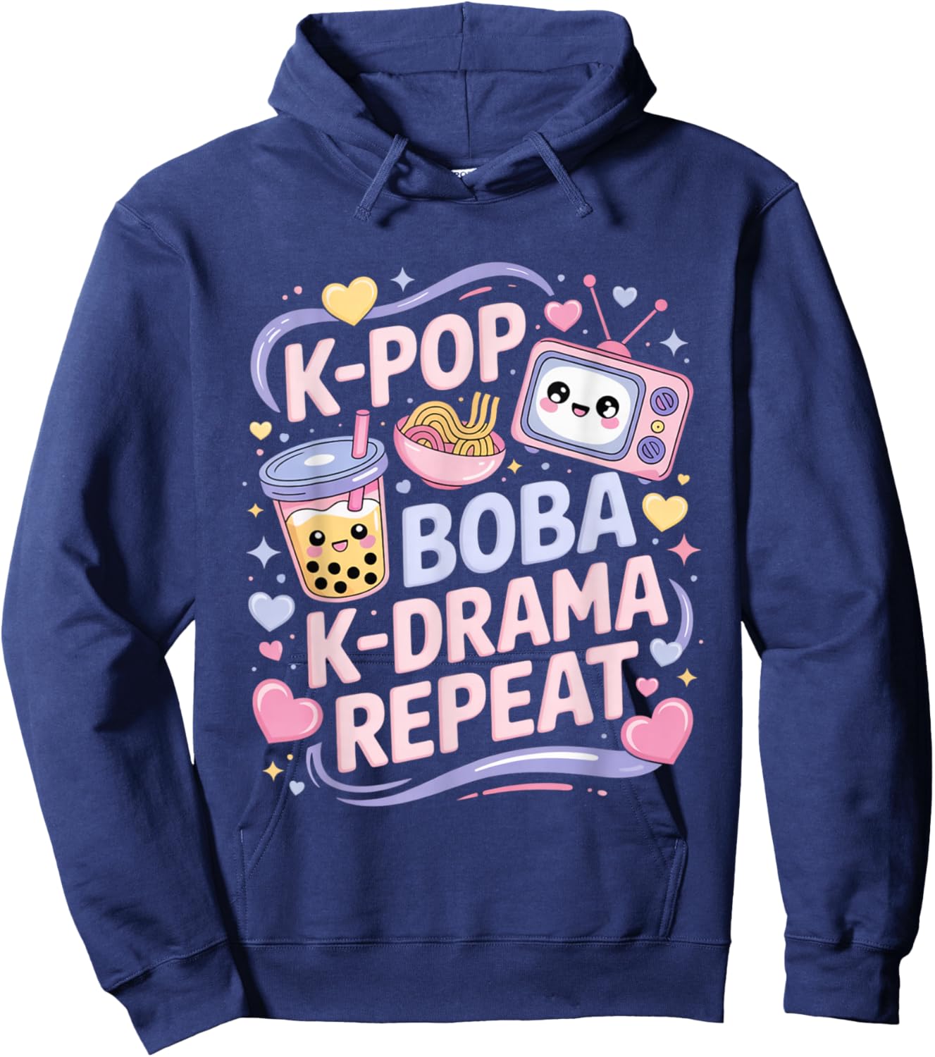 K-Pop Boba K-Drama Repeat K-POP Music Lover Kawaii Korean Hoodie - Hoodie | Navy