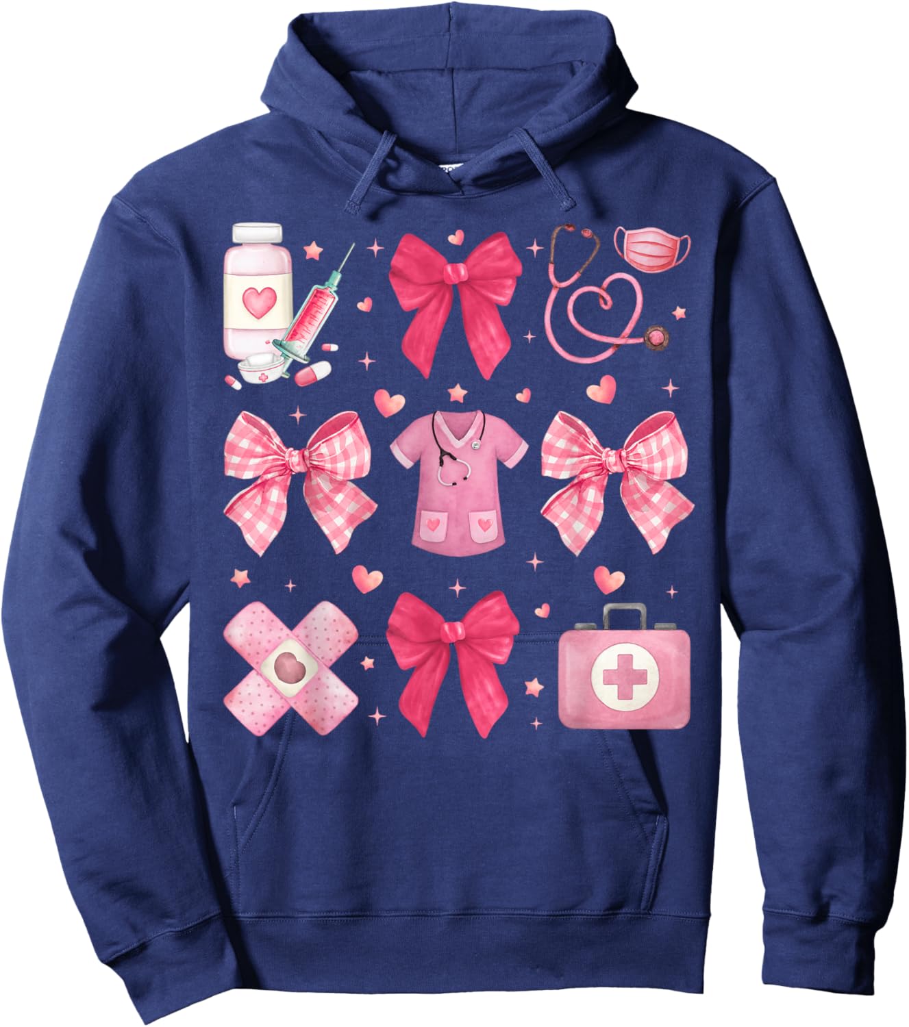 Nurse Valentines Coquette Bow Valentine Nursing RN PCT CNA Hoodie - Hoodie | Navy