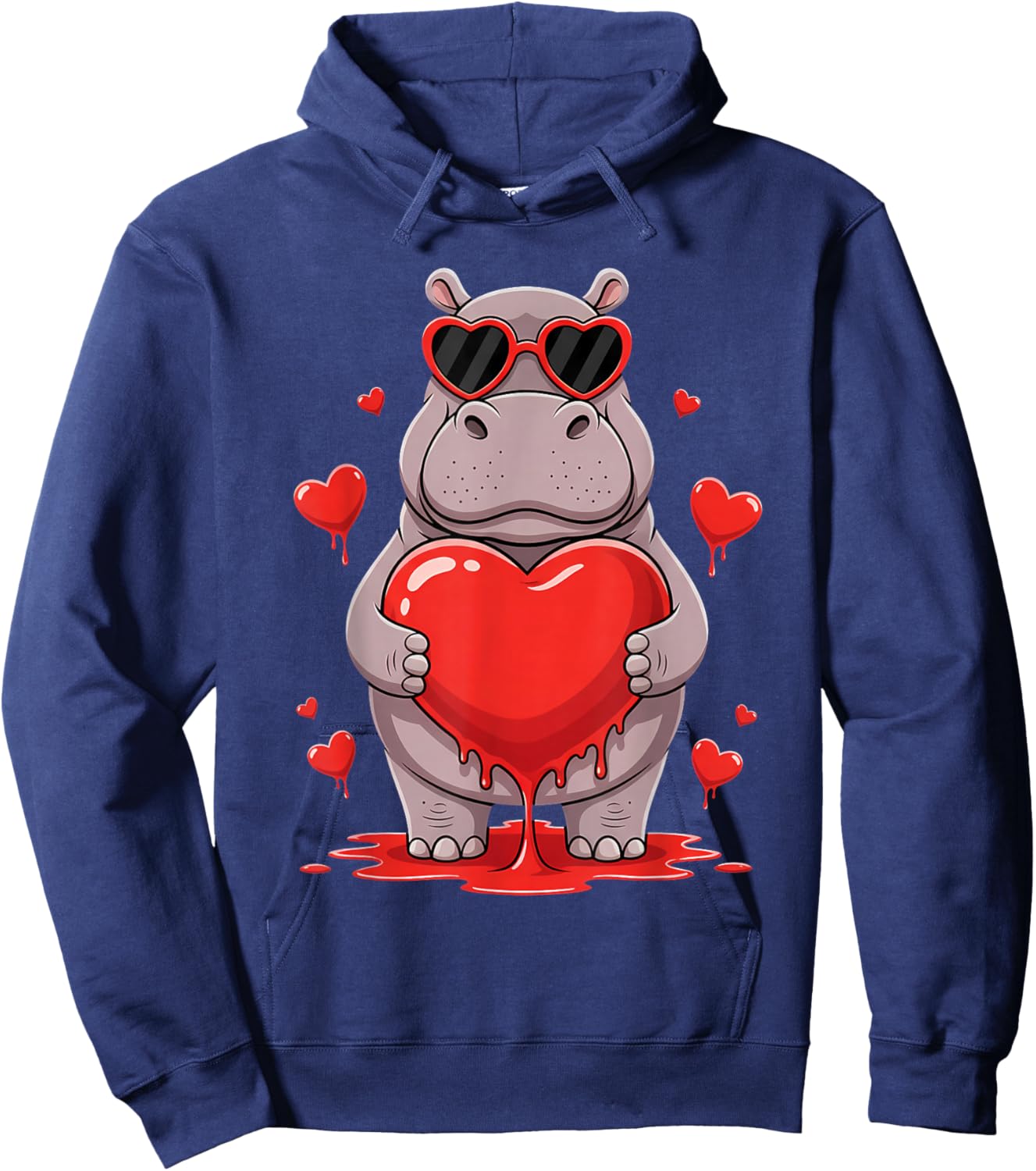 Valentines Day Cute Valentine Hippo Lover Hoodie - Hoodie | Navy