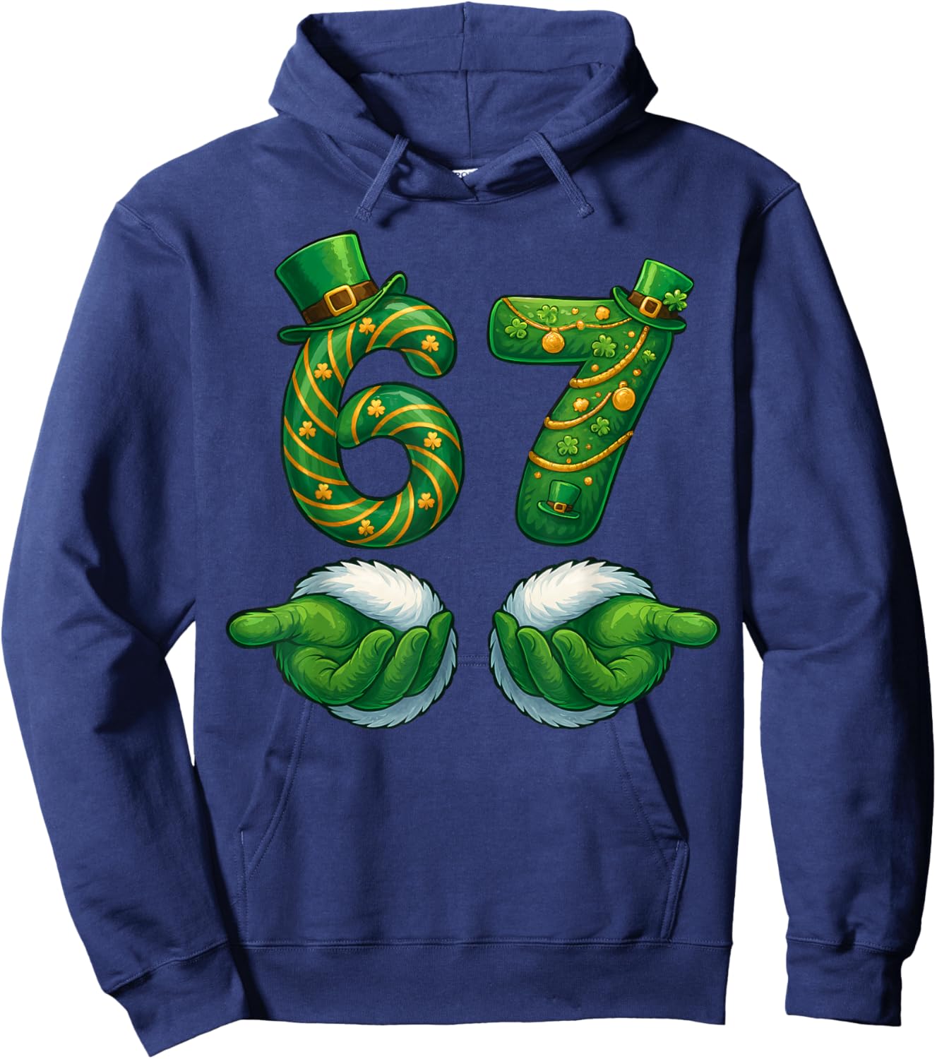 Funny 6 7 St Patricks Day Shirt Six Seven Meme Hands Hoodie - Hoodie | Navy