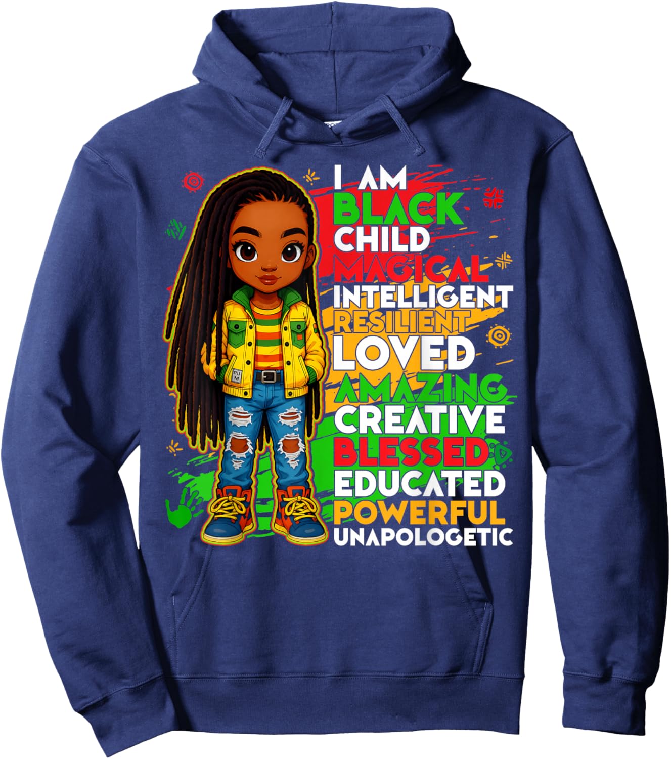 Black History I Am Black Child African American Kids Girls Hoodie - Hoodie | Navy