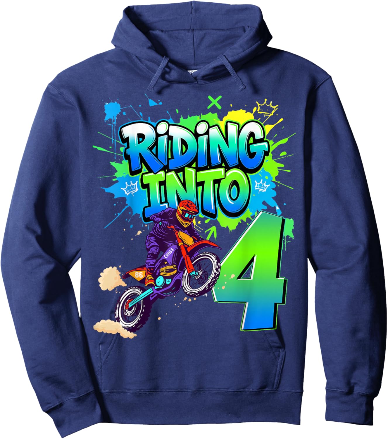 Riding Into 4 Years Old 4th Birthday Dirt Bike Boy Party Hoodie - Hoodie | Navy