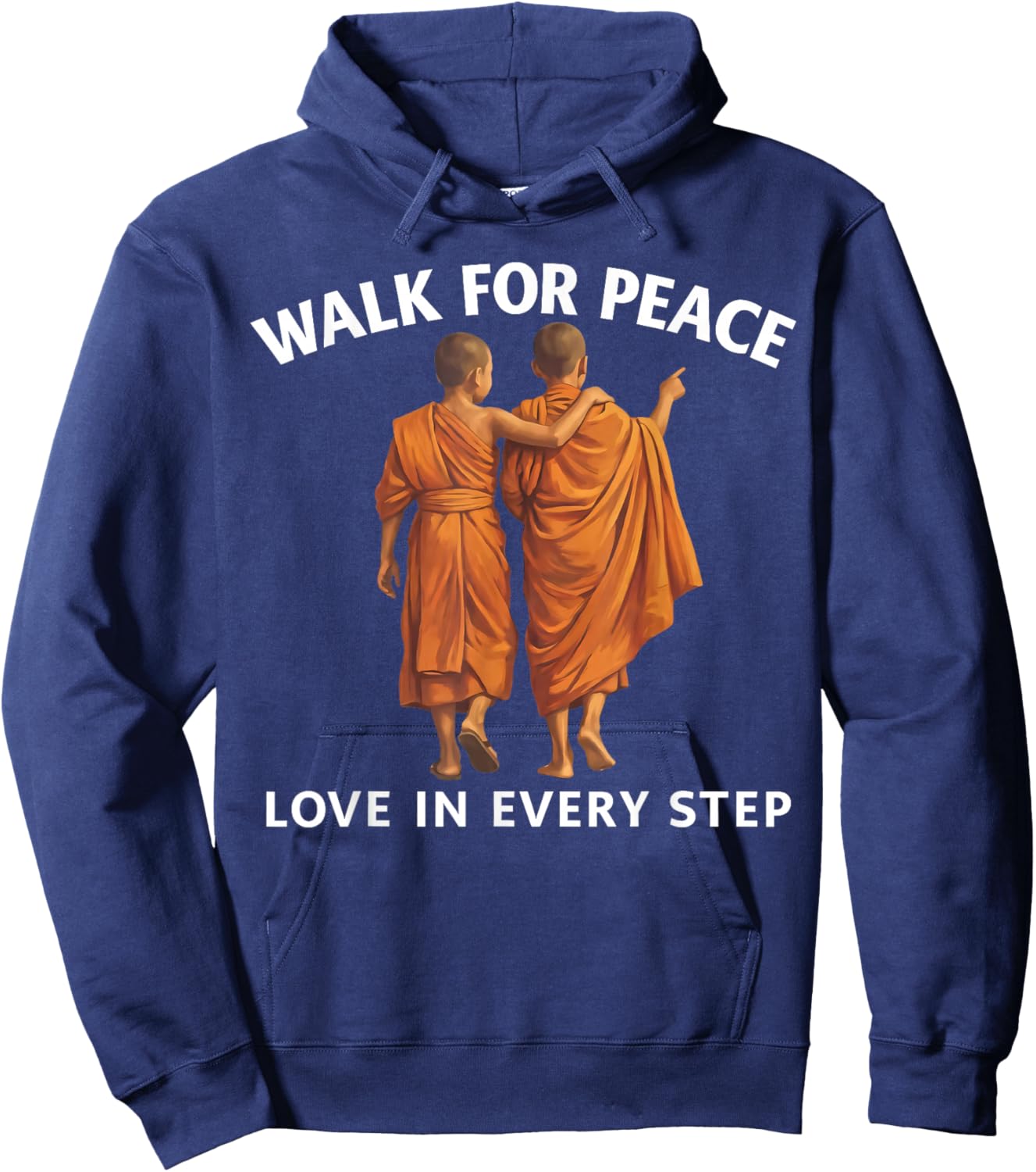 Retro Peace Walking Monks & Dog Minimalist Zen Art Hoodie - Hoodie | Navy