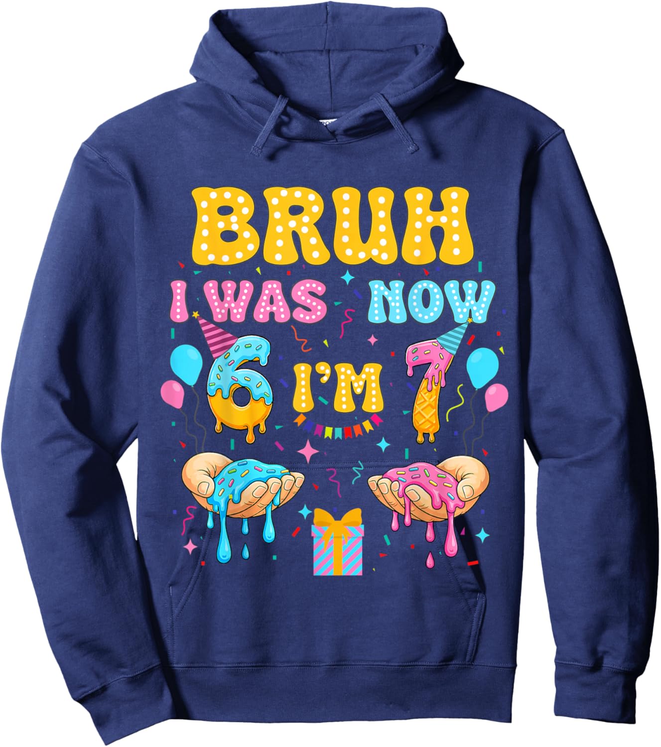 6 7 Birthday Gifts Decorations I was 6 Now Im 7 Shirt Boy Hoodie - Hoodie | Navy